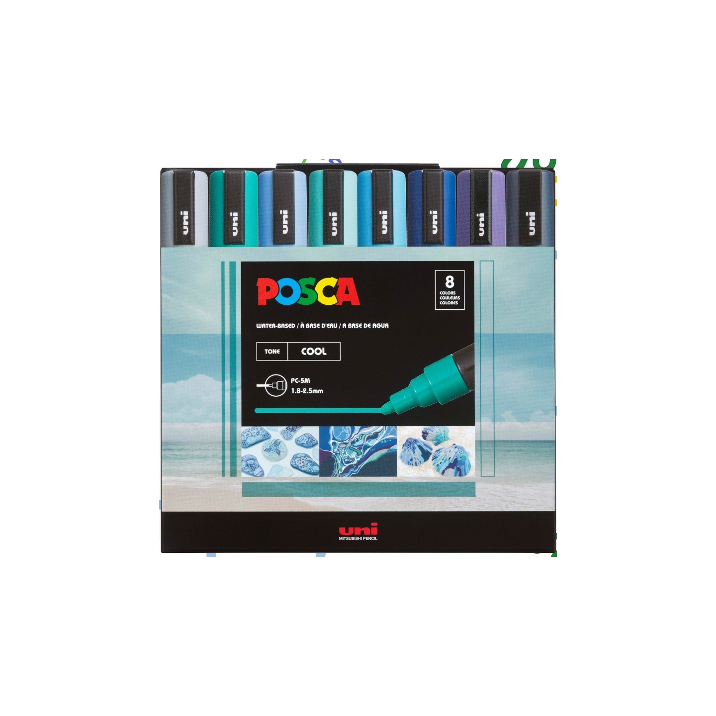 POSCA PC-5M Paint Markers, Medium Bullet Tip (1.8-2.5 mm), Cool Colors, Set of 8