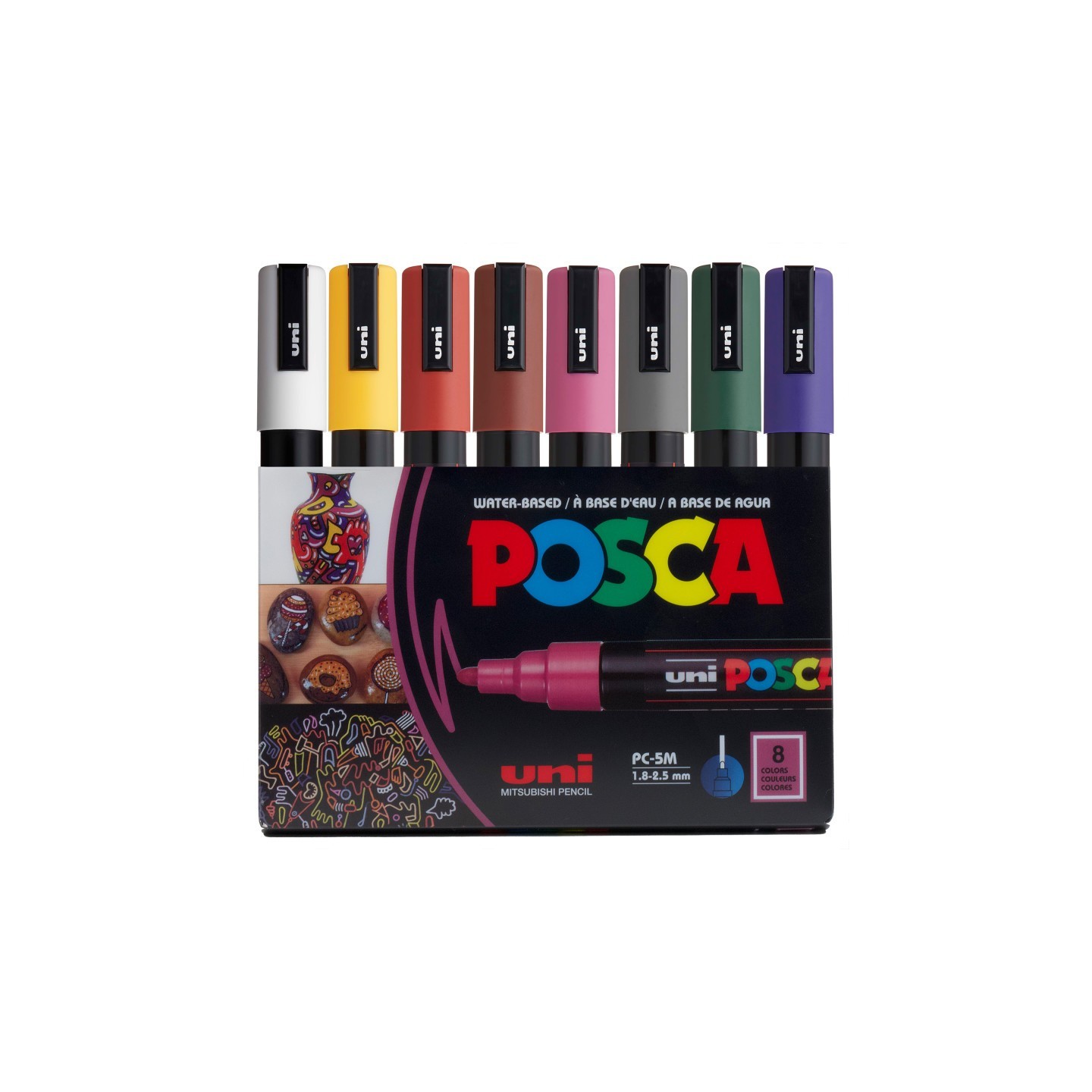 POSCA PC-5M Paint Markers, Medium Bullet Tip (1.8-2.5 mm), Dark Colors, Set of 8