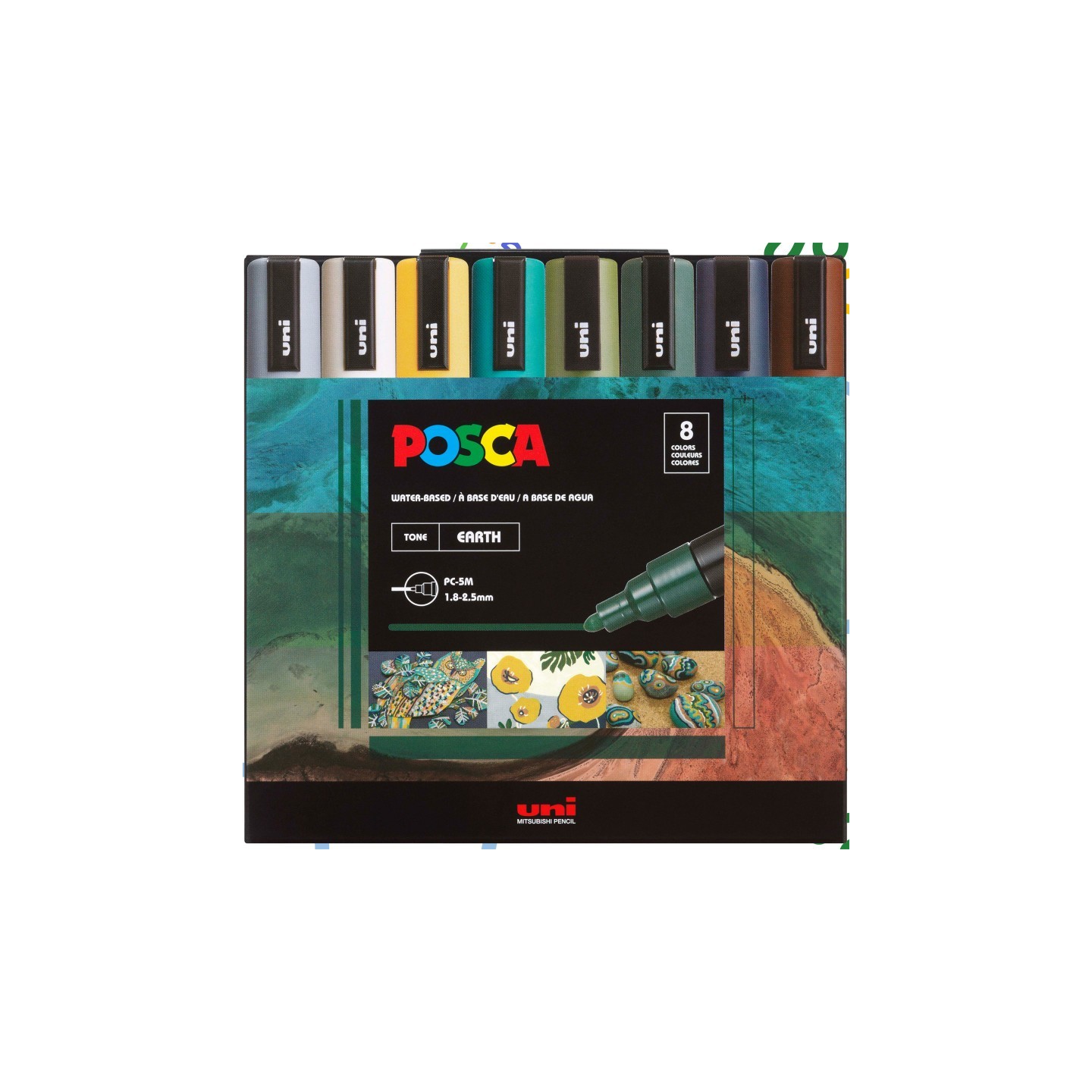 POSCA PC-5M Paint Markers, Medium Bullet Tip (1.8-2.5 mm), Earthtone Colors, Set of 8