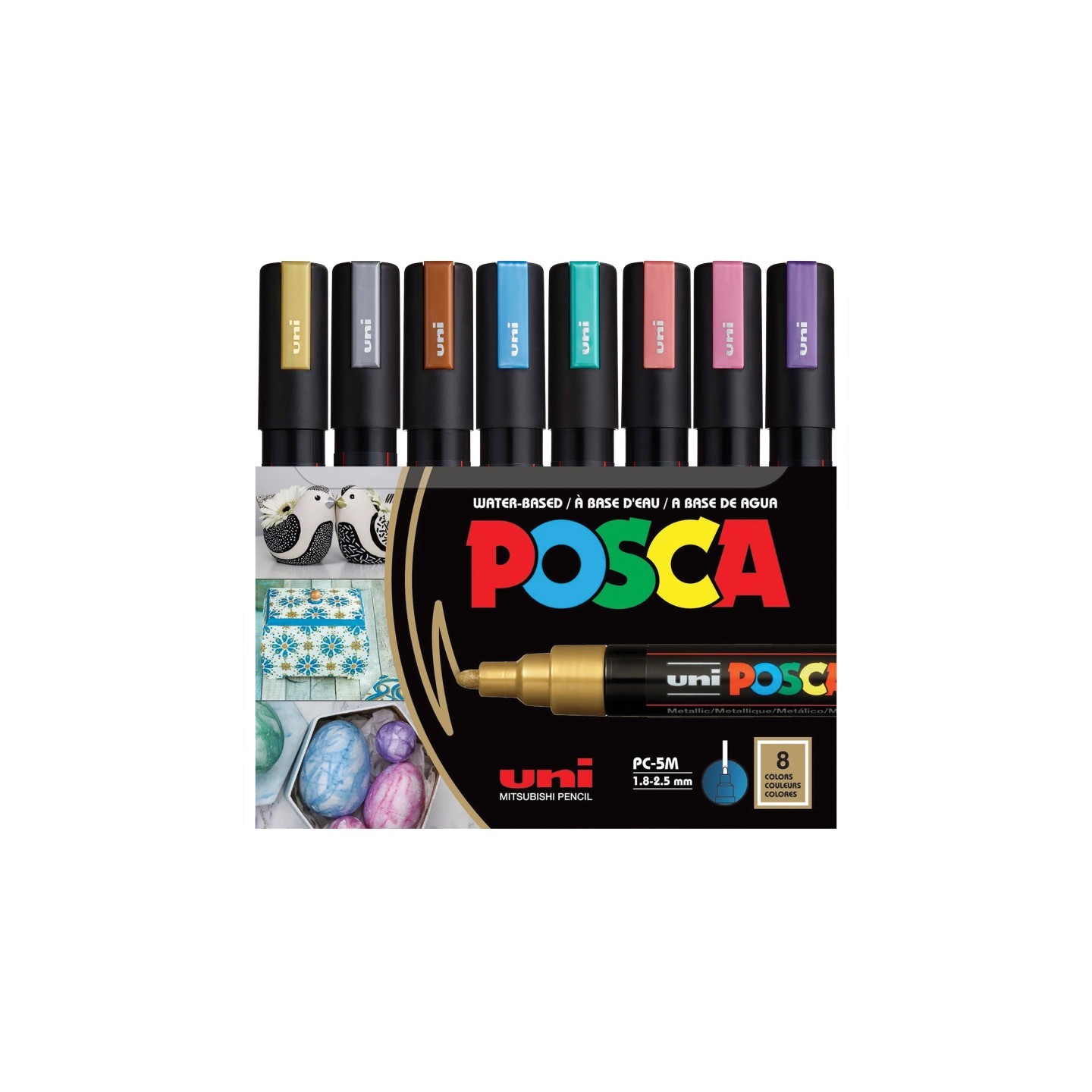 POSCA PC-5M Paint Markers, Medium Bullet Tip (1.8-2.5 mm), Metallic Colors, Set of 8