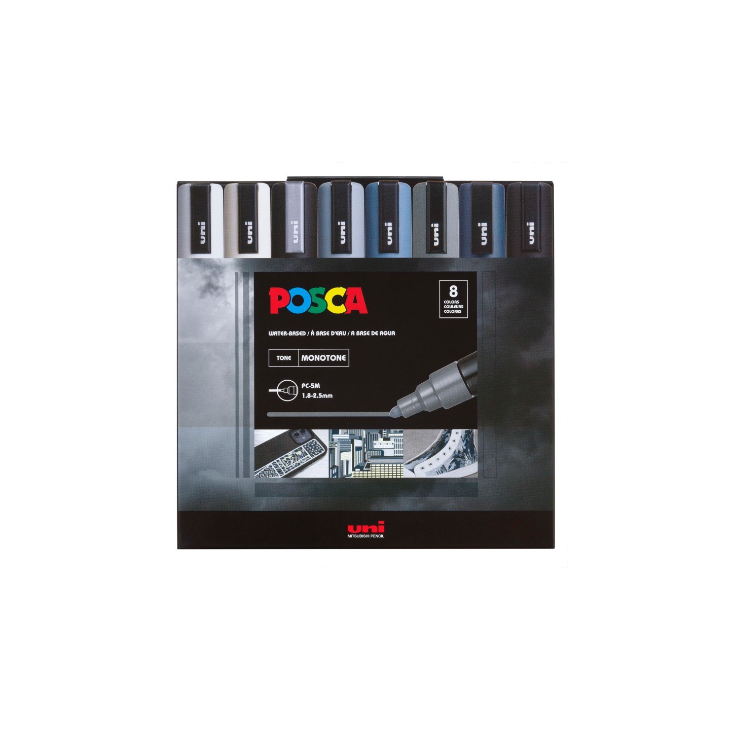 POSCA PC-5M Paint Markers, Medium Bullet Tip (1.8-2.5 mm), Monotone Colors, Set of 8