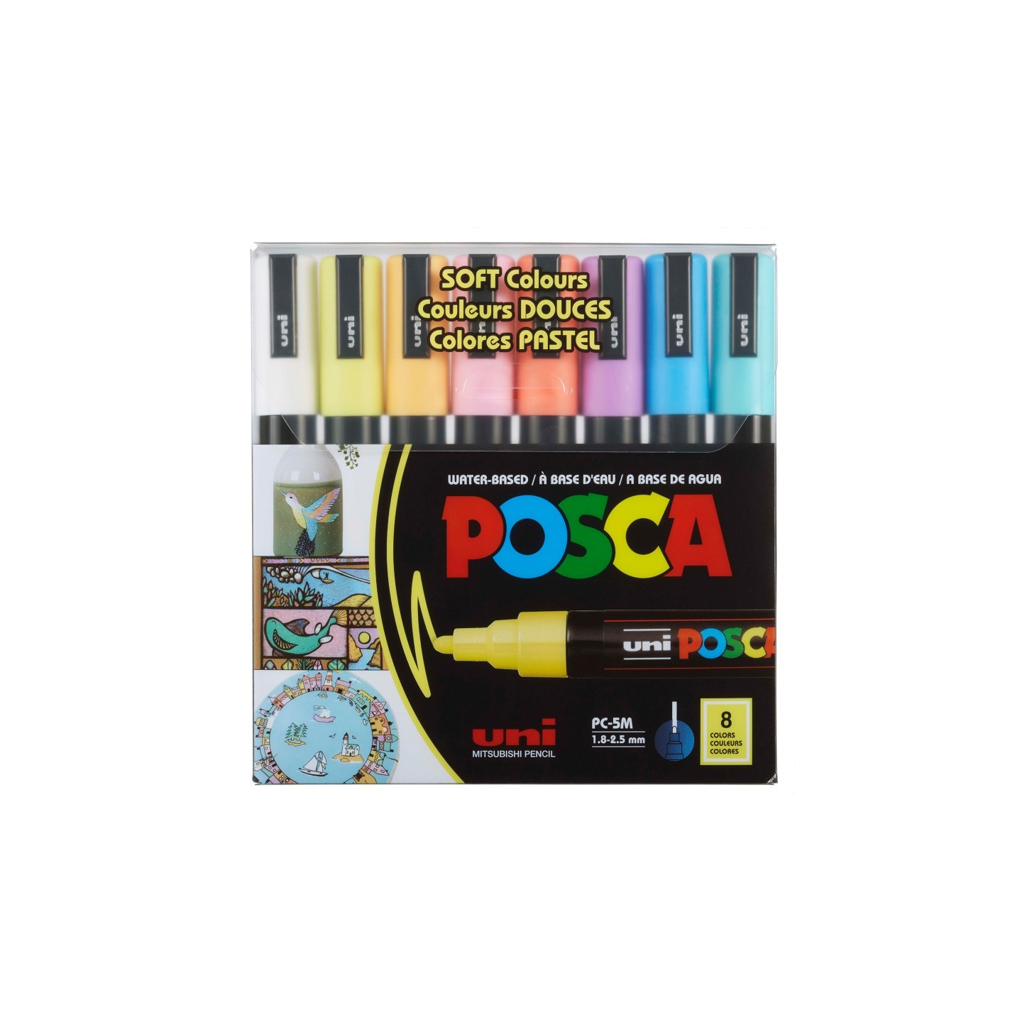 POSCA PC-5M Paint Markers, Medium Bullet Tip (1.8-2.5 mm), Soft Colors, Set of 8