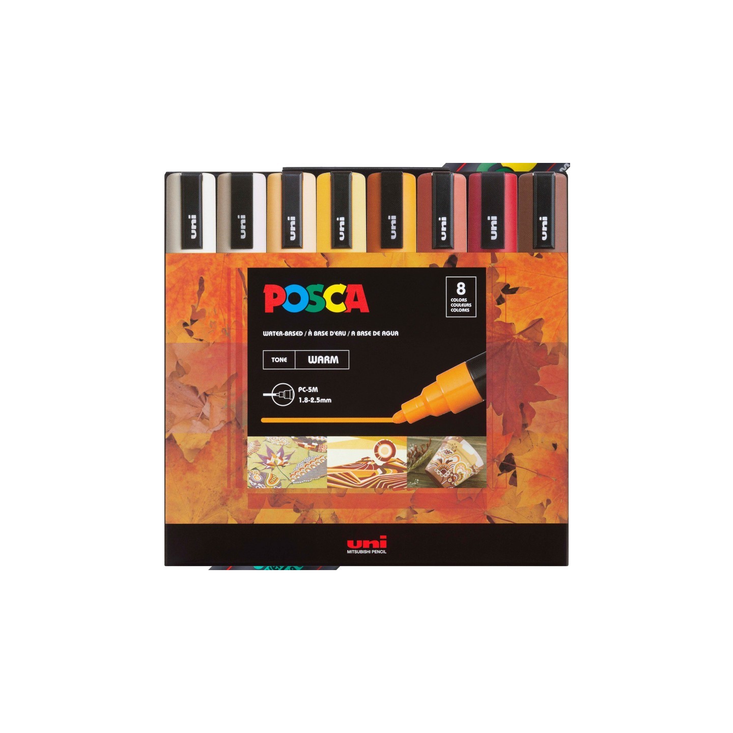 POSCA PC-5M Paint Markers, Medium Bullet Tip (1.8-2.5 mm), Warm Colors, Set of 8