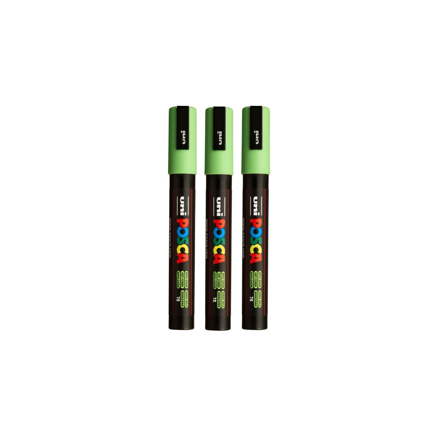 POSCA PC-5M Paint Markers, Medium Bullet Tip (1.8-2.5 mm), Apple Green, Pack of 3