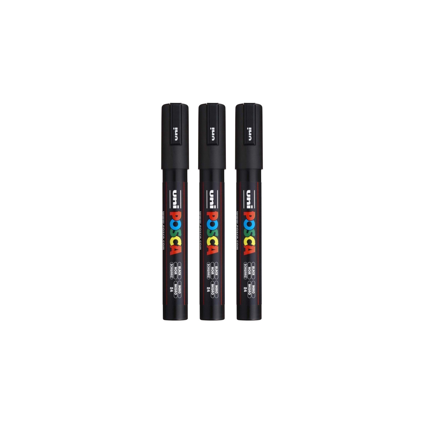 POSCA PC-5M Paint Markers, Medium Bullet Tip (1.8-2.5 mm), Black, Pack of 3