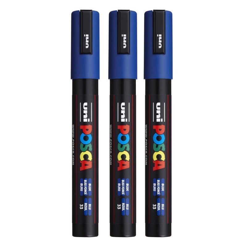 POSCA PC-5M Paint Markers, Medium Bullet Tip (1.8-2.5 mm), Blue, Pack of 3