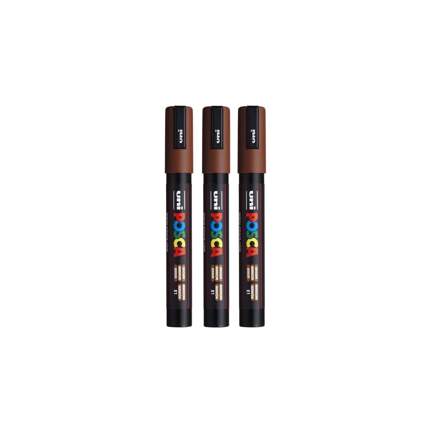 POSCA PC-5M Paint Markers, Medium Bullet Tip (1.8-2.5 mm), Brown, Pack of 3