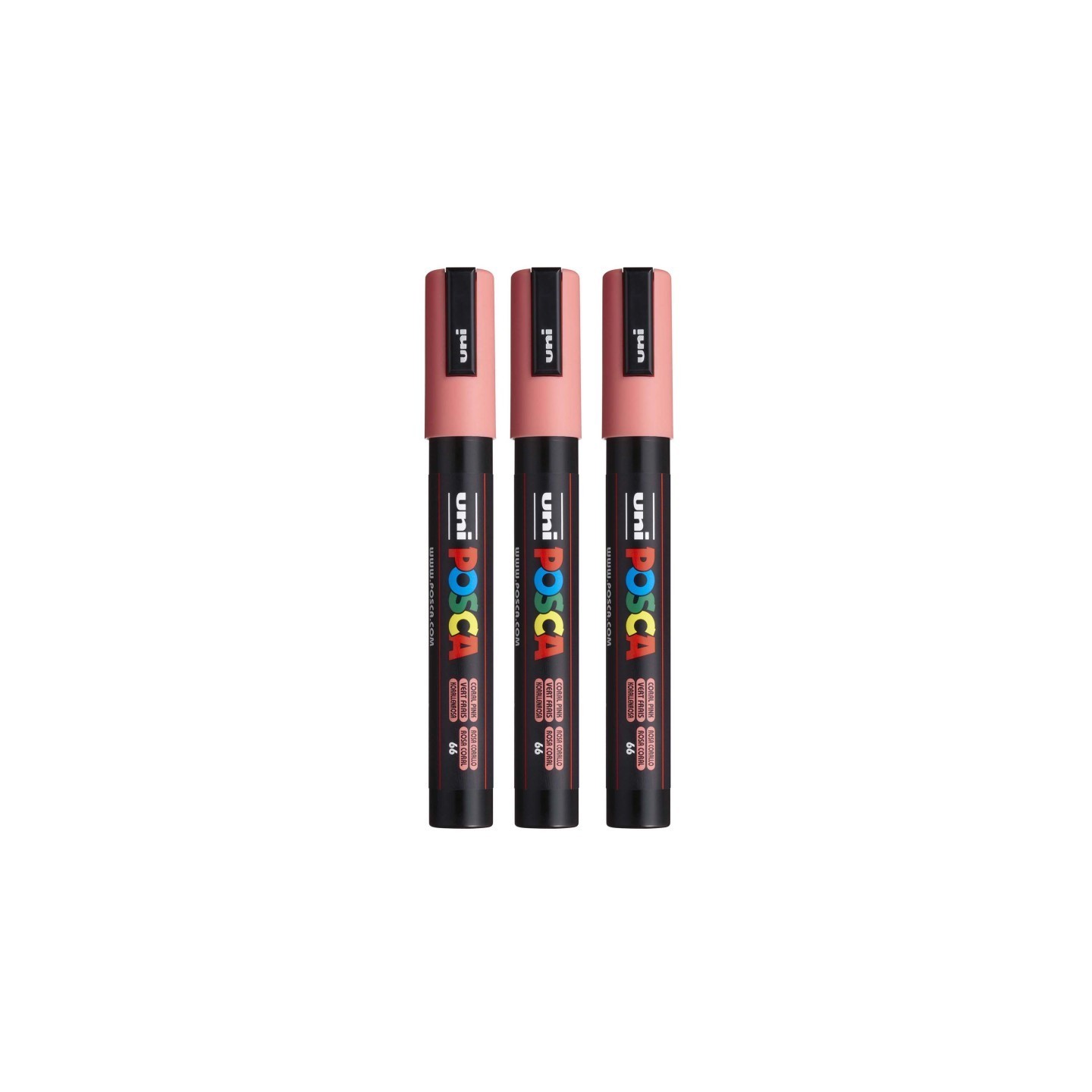 POSCA PC-5M Paint Markers, Medium Bullet Tip (1.8-2.5 mm), Coral Pink, Pack of 3