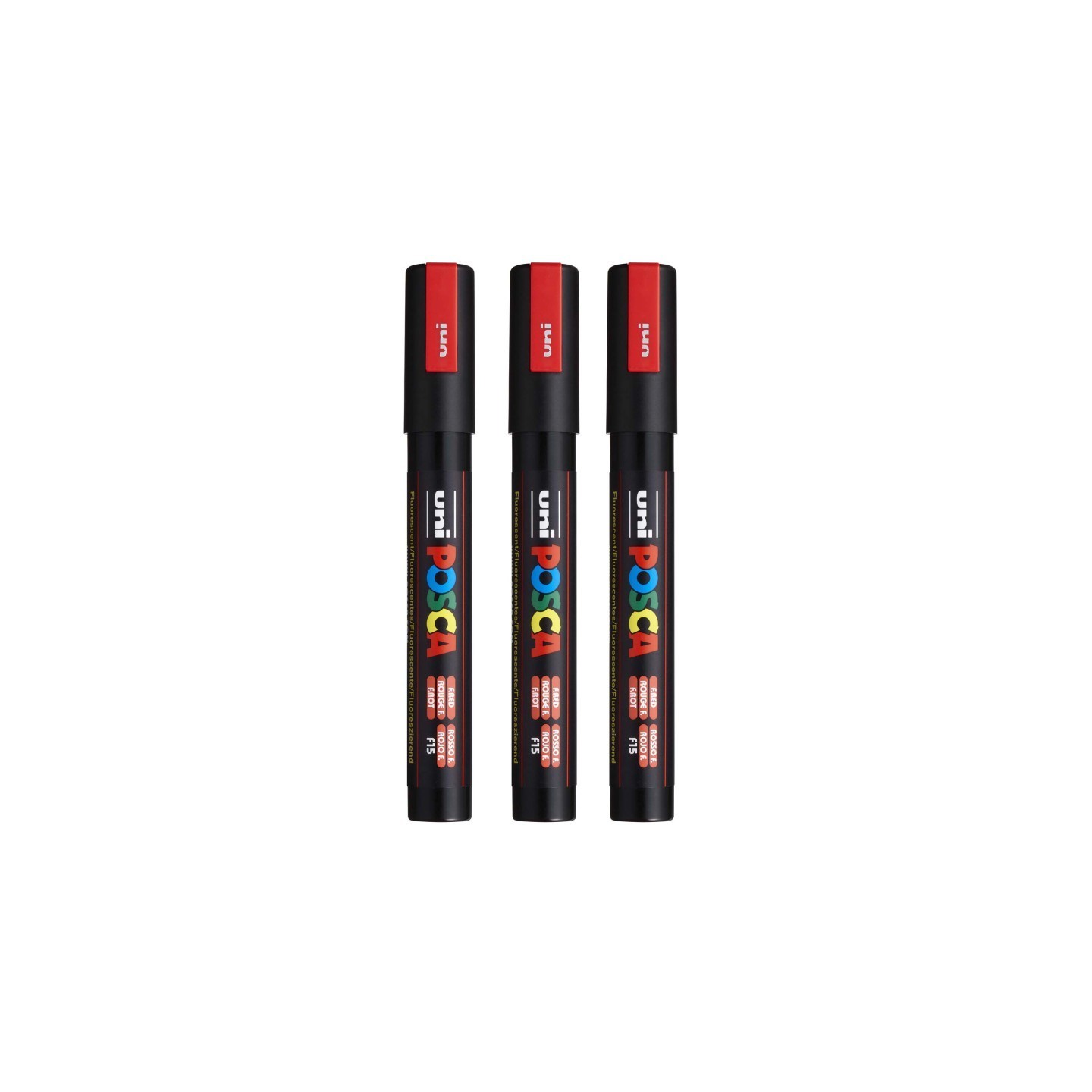 POSCA PC-5M Paint Markers, Medium Bullet Tip (1.8-2.5 mm), Fluorescent Red, Pack of 3
