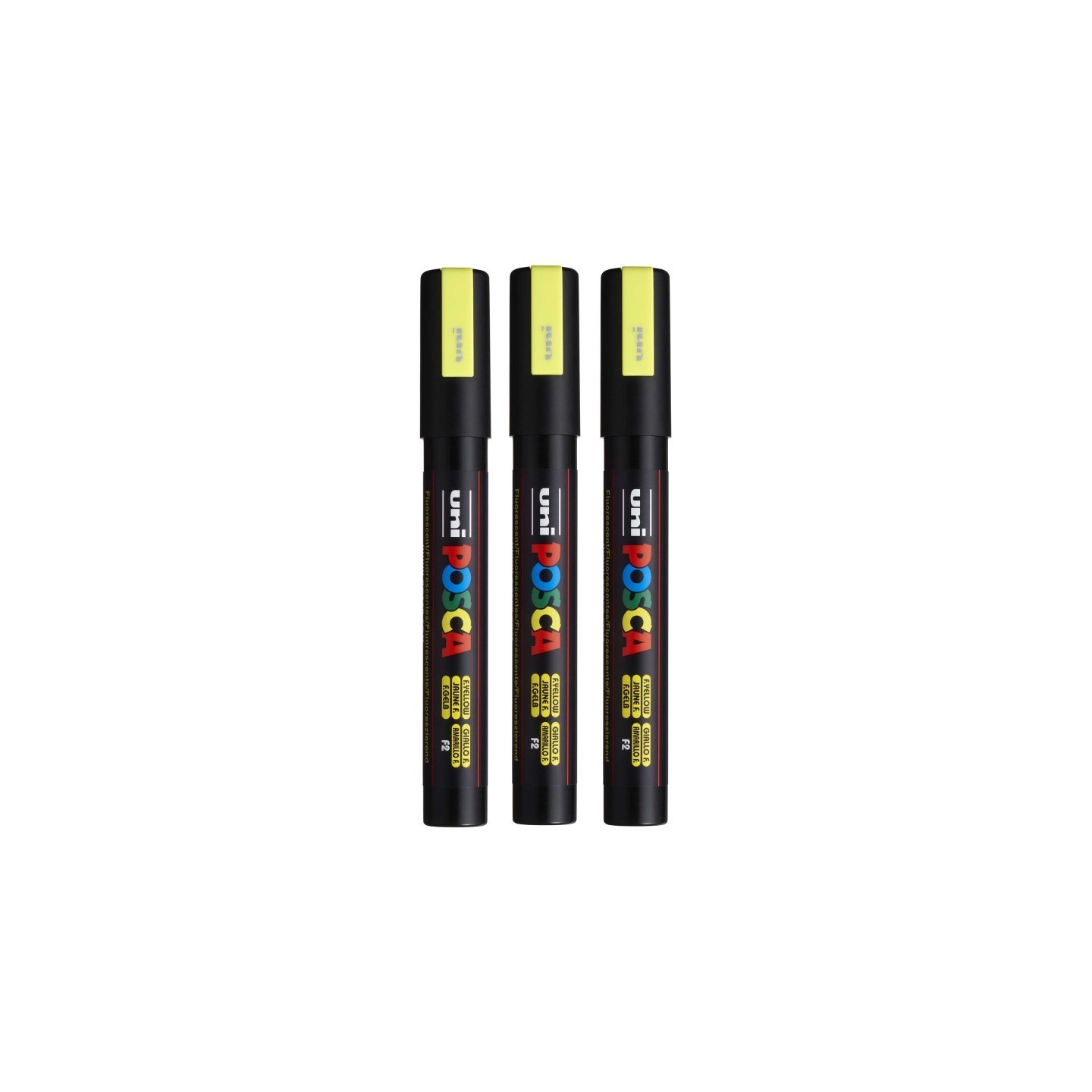 POSCA PC-5M Paint Markers, Medium Bullet Tip (1.8-2.5 mm), Fluorescent Yellow, Pack of 3