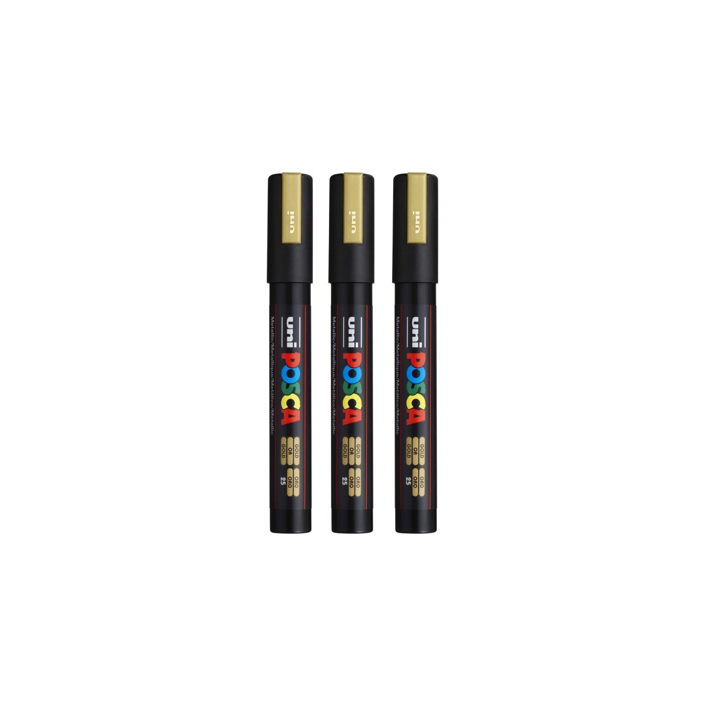POSCA PC-5M Paint Markers, Medium Bullet Tip (1.8-2.5 mm), Gold, Pack of 3