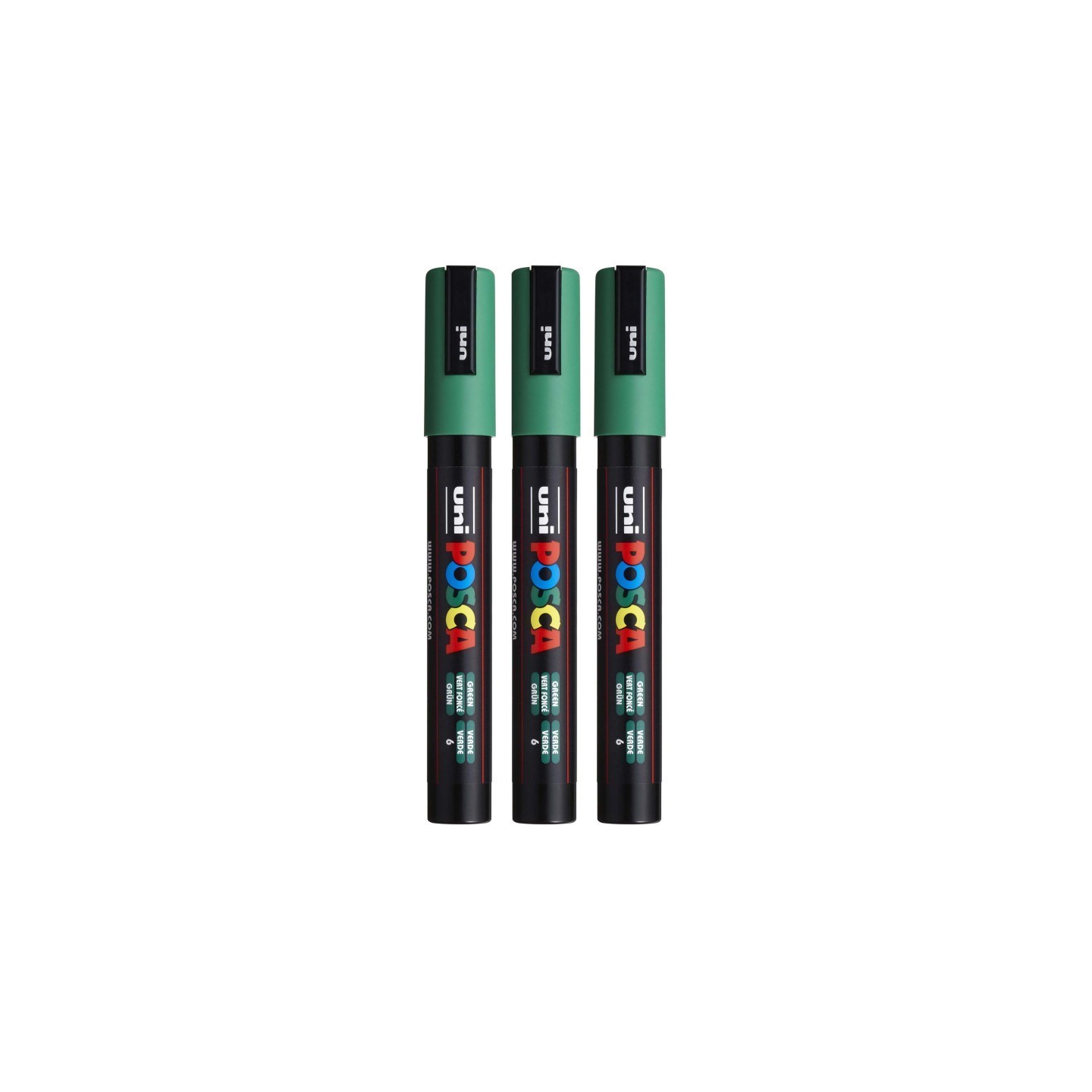 POSCA PC-5M Paint Markers, Medium Bullet Tip (1.8-2.5 mm), Green, Pack of 3
