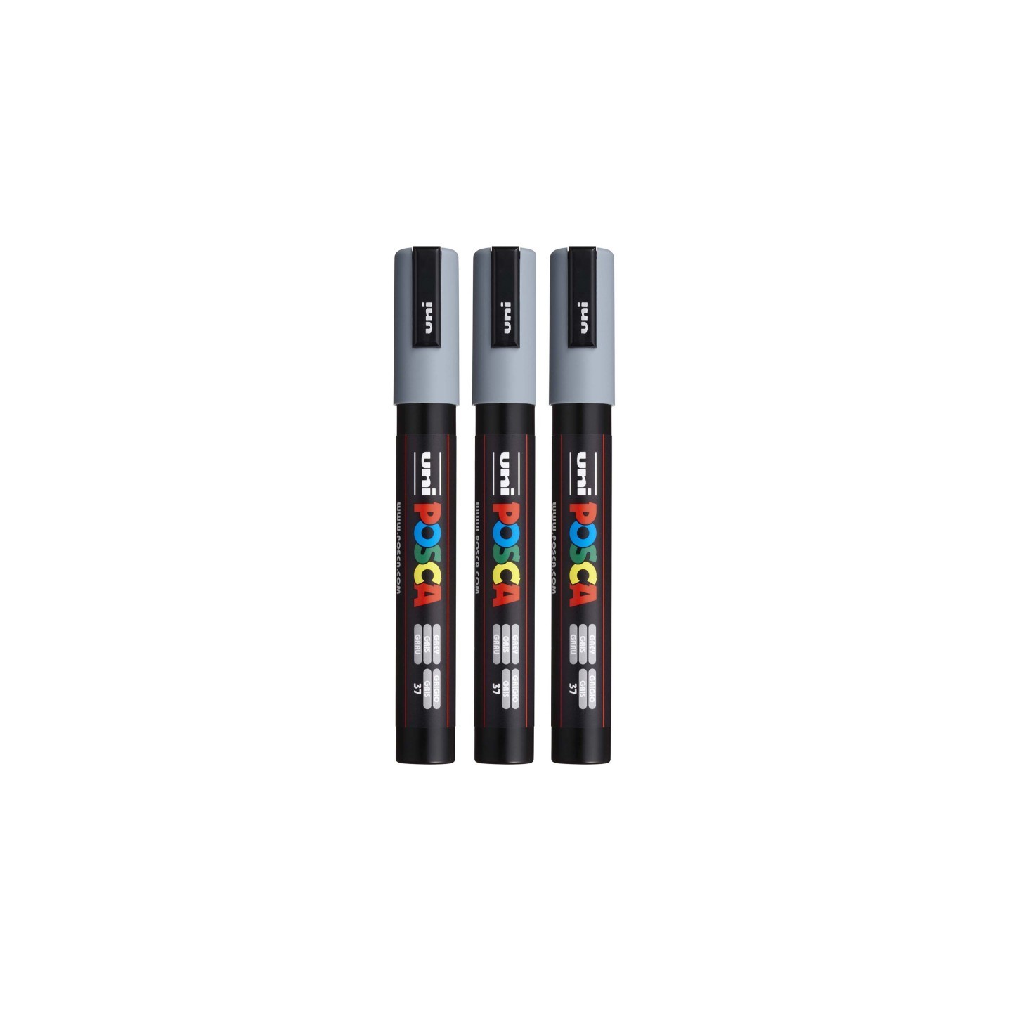 POSCA PC-5M Paint Markers, Medium Bullet Tip (1.8-2.5 mm), Grey, Pack of 3