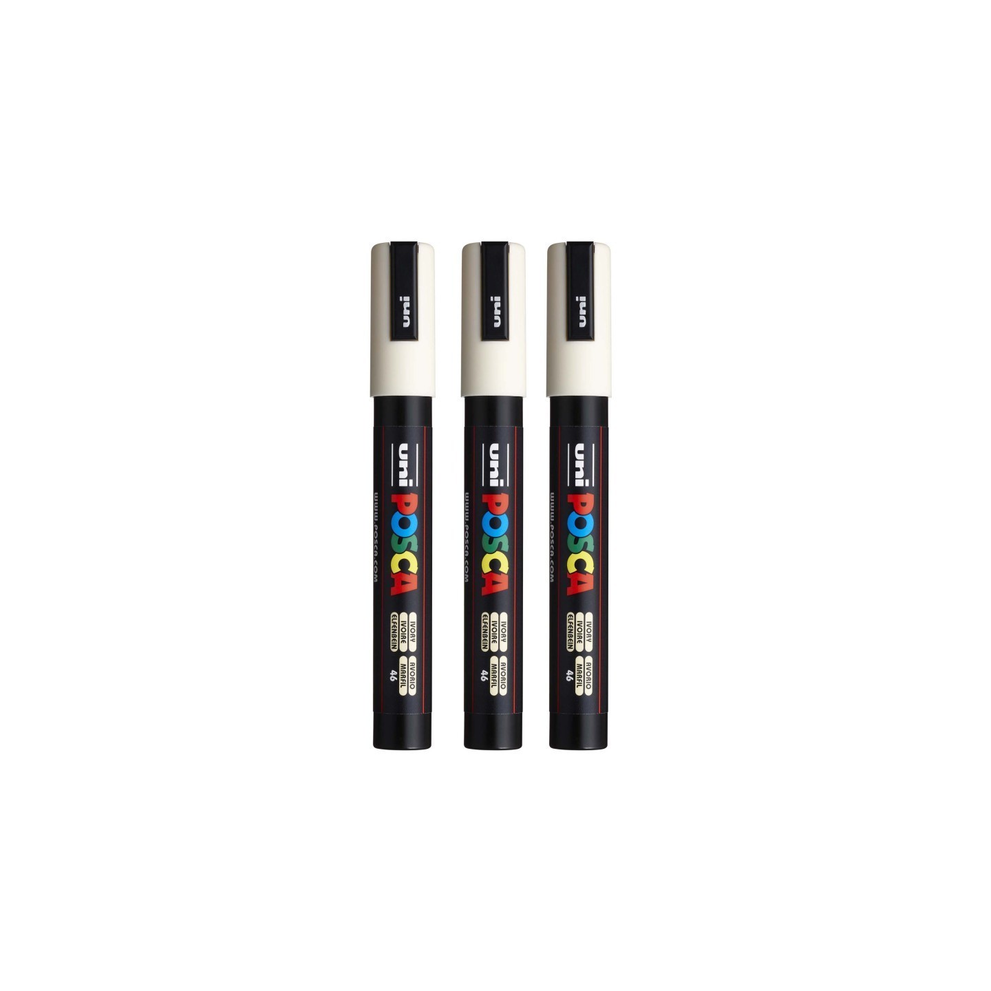 POSCA PC-5M Paint Markers, Medium Bullet Tip (1.8-2.5 mm), Ivory, Pack of 3