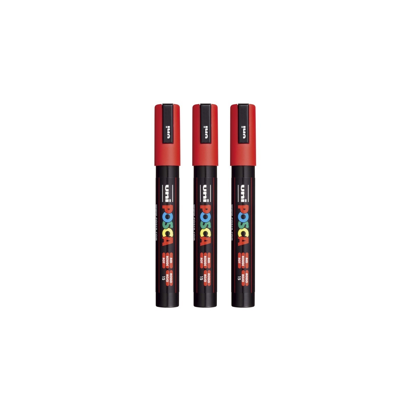 POSCA PC-5M Paint Markers, Medium Bullet Tip (1.8-2.5 mm), Red, Pack of 3