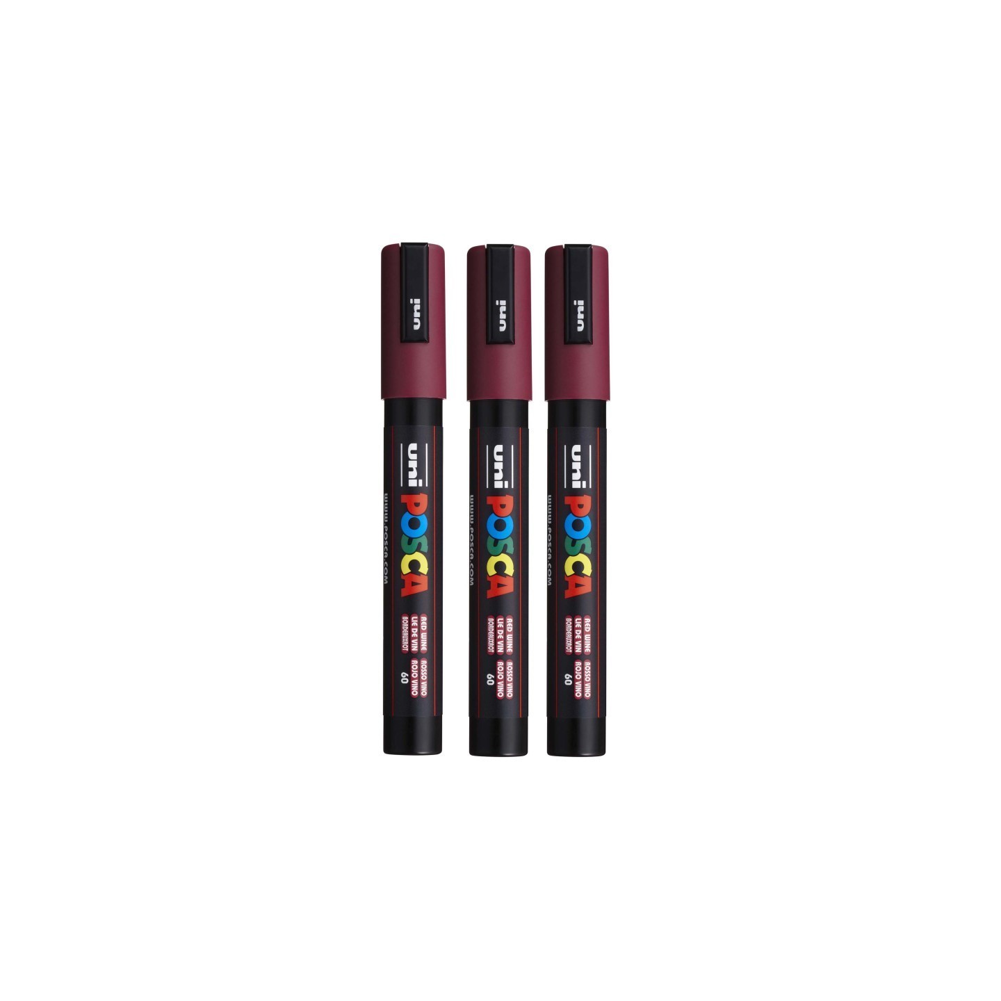 POSCA PC-5M Paint Markers, Medium Bullet Tip (1.8-2.5 mm), Red Wine, Pack of 3