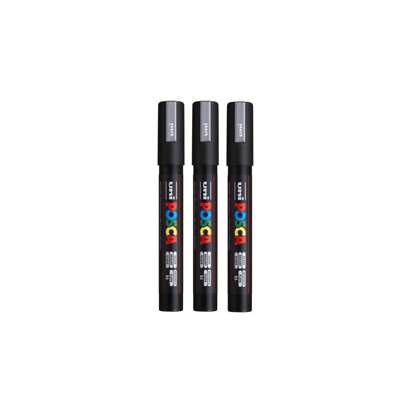 POSCA PC-5M Paint Markers, Medium Bullet Tip (1.8-2.5 mm), Silver, Pack of 3