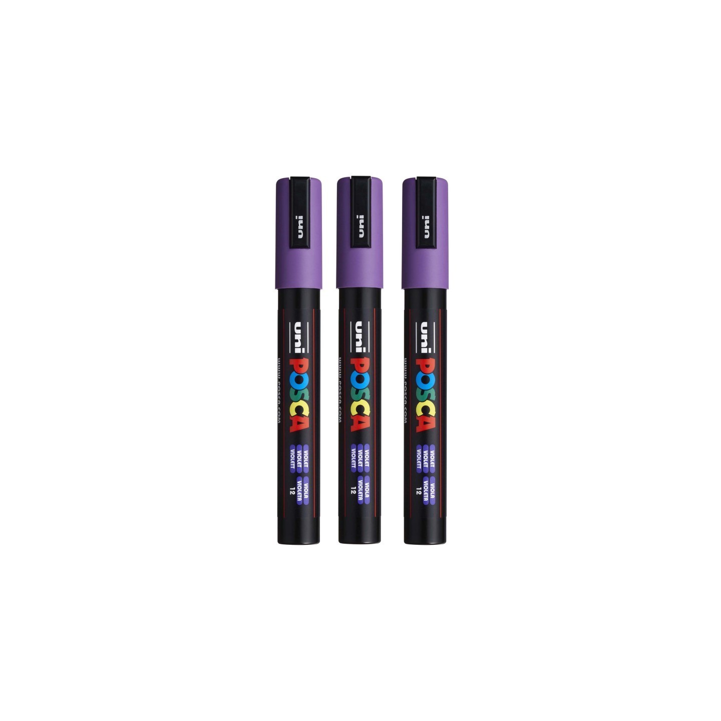 POSCA PC-5M Paint Markers, Medium Bullet Tip (1.8-2.5 mm), Violet, Pack of 3