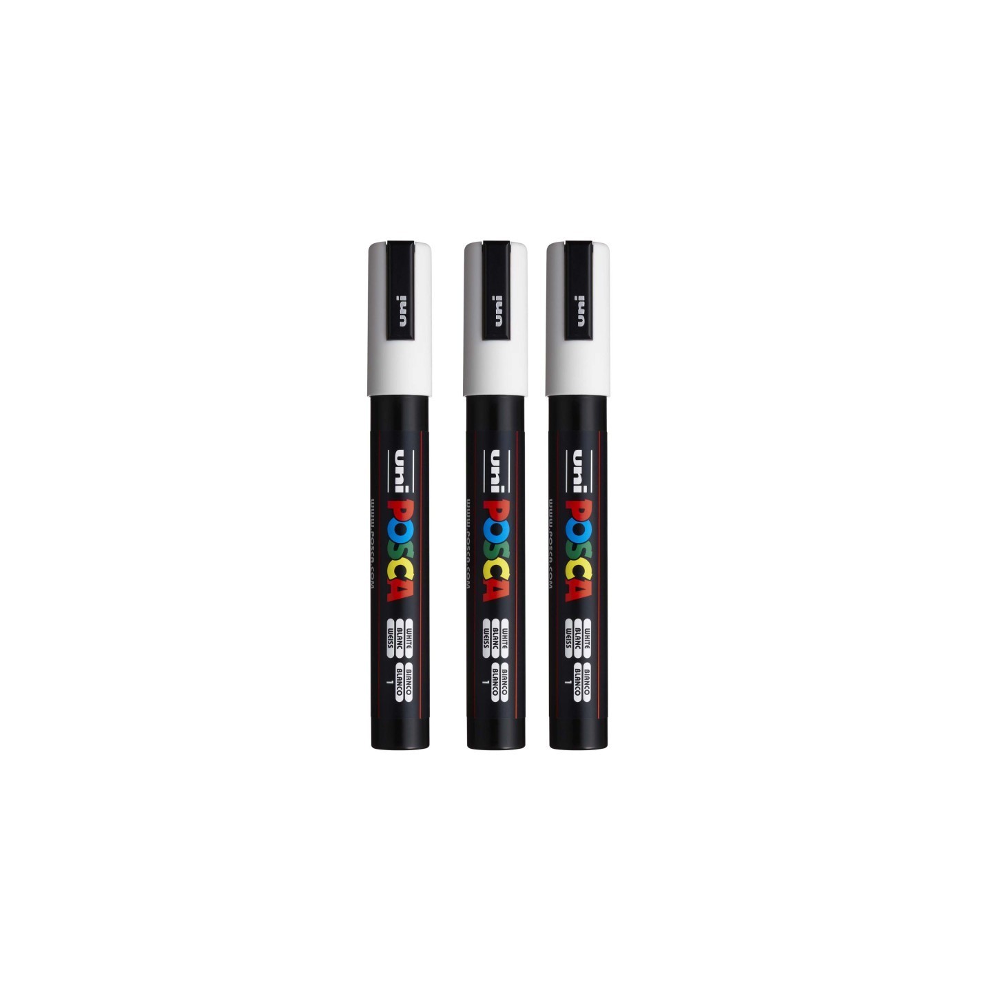 POSCA PC-5M Paint Markers, Medium Bullet Tip (1.8-2.5 mm), White, Pack of 3