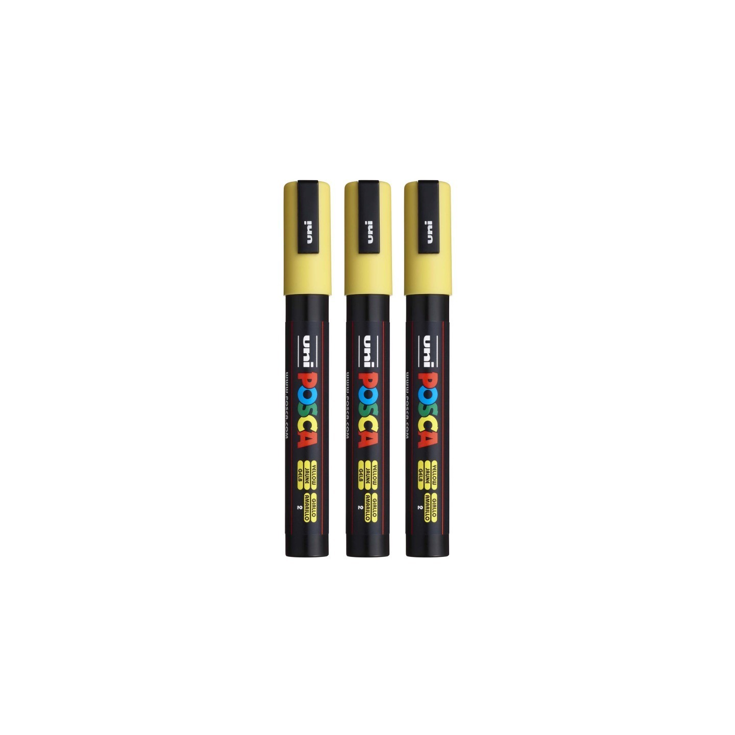POSCA PC-5M Paint Markers, Medium Bullet Tip (1.8-2.5 mm), Yellow, Pack of 3