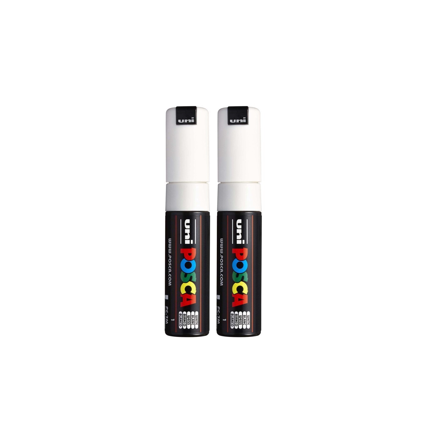 POSCA PC-7M Paint Markers, Broad Bullet Tip (4.5-5.5 mm), White, Pack of 2