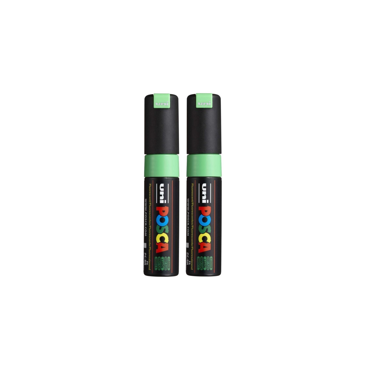 POSCA PC-8K Paint Markers, Broad Chisel Tip (8 mm), Fluorescent Green, Pack of 2