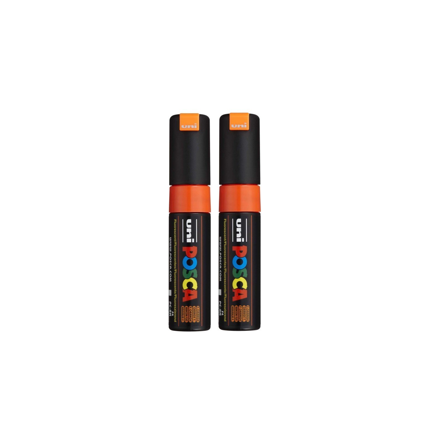 POSCA PC-8K Paint Markers, Broad Chisel Tip (8 mm), Fluorescent Orange, Pack of 2