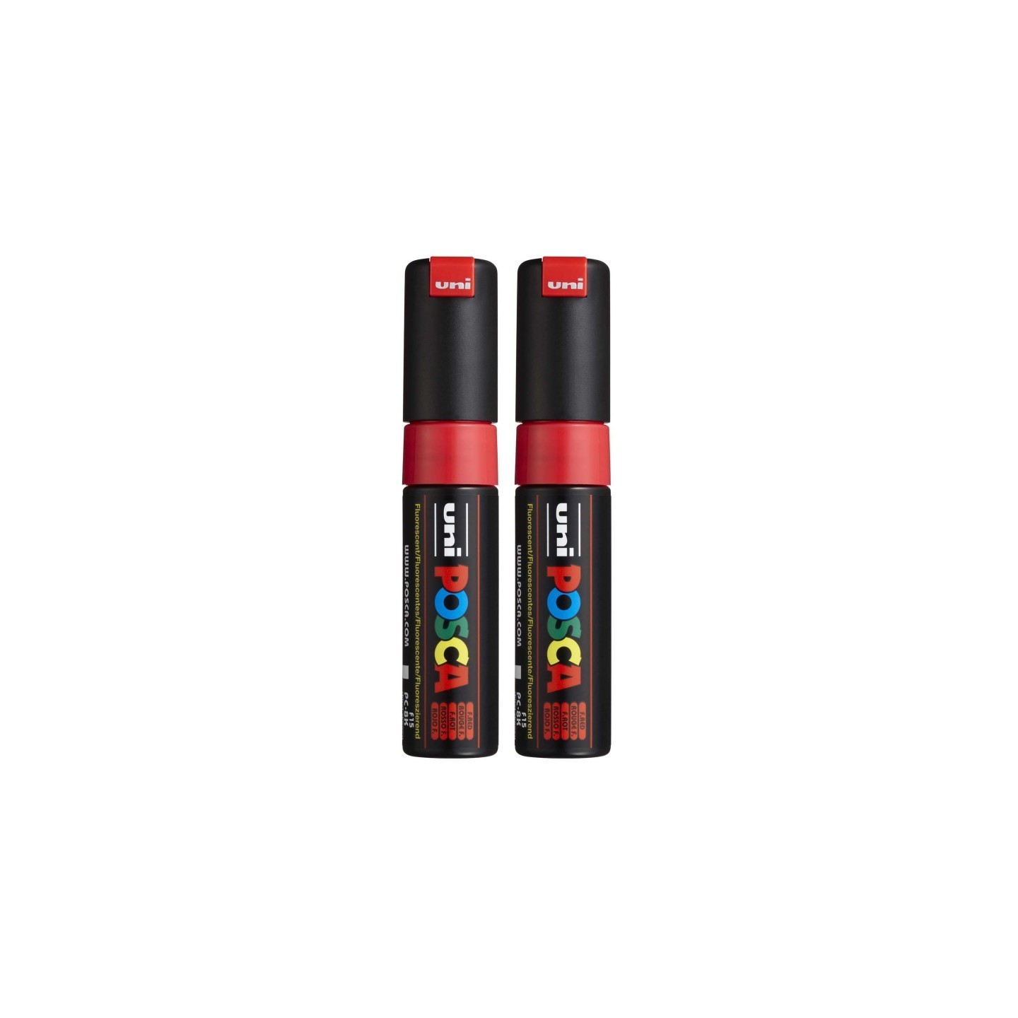 POSCA PC-8K Paint Markers, Broad Chisel Tip (8 mm), Fluorescent Red, Pack of 2