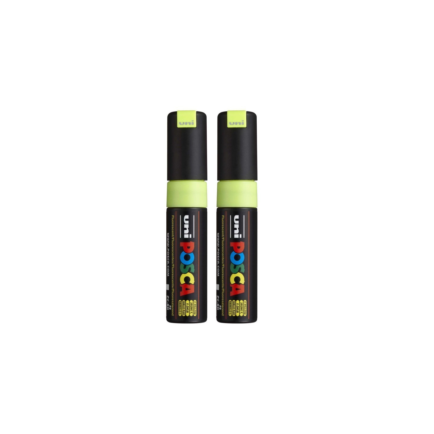 POSCA PC-8K Paint Markers, Broad Chisel Tip (8 mm), Fluorescent Yellow, Pack of 2