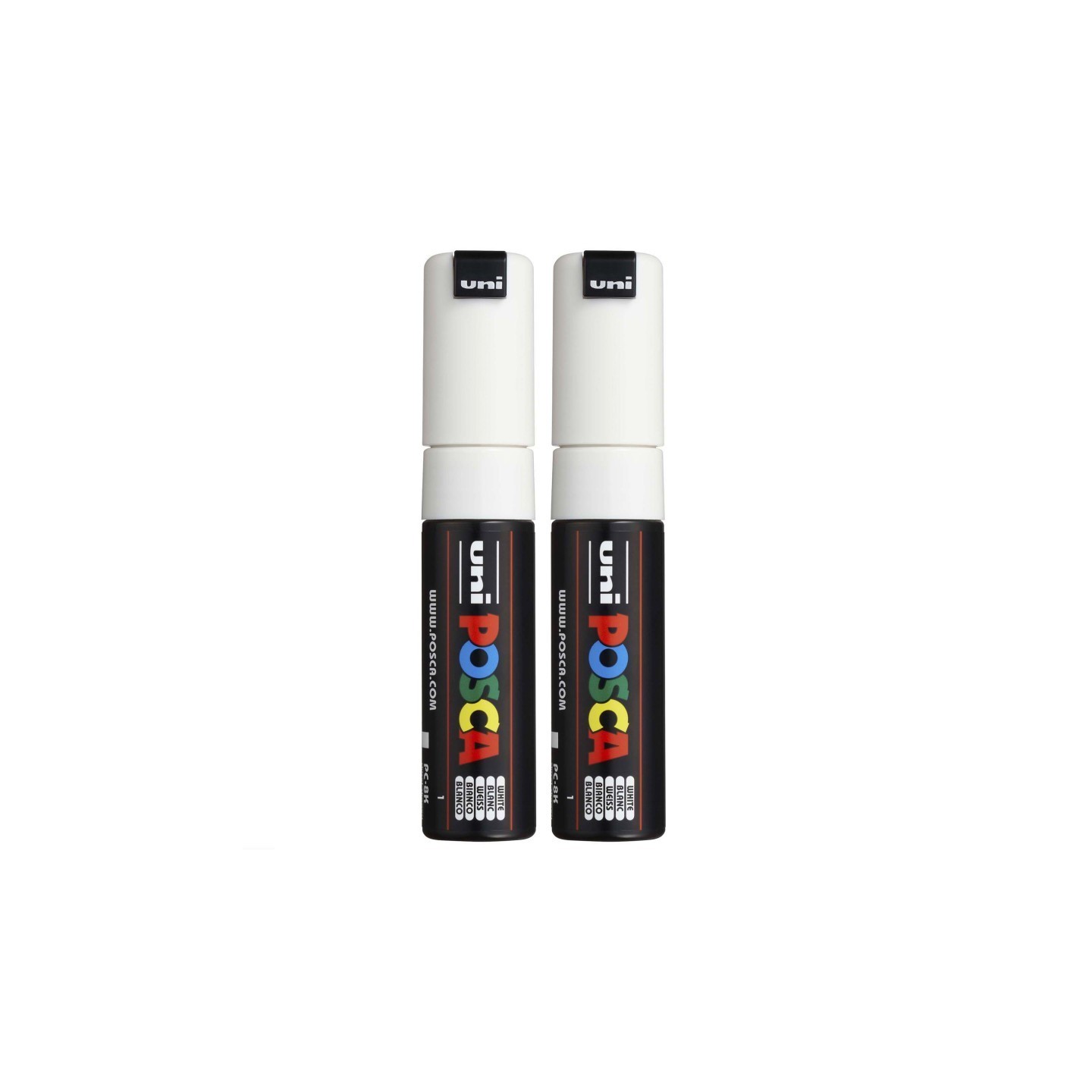 POSCA PC-8K Paint Markers, Broad Chisel Tip (8 mm), White, Pack of 2