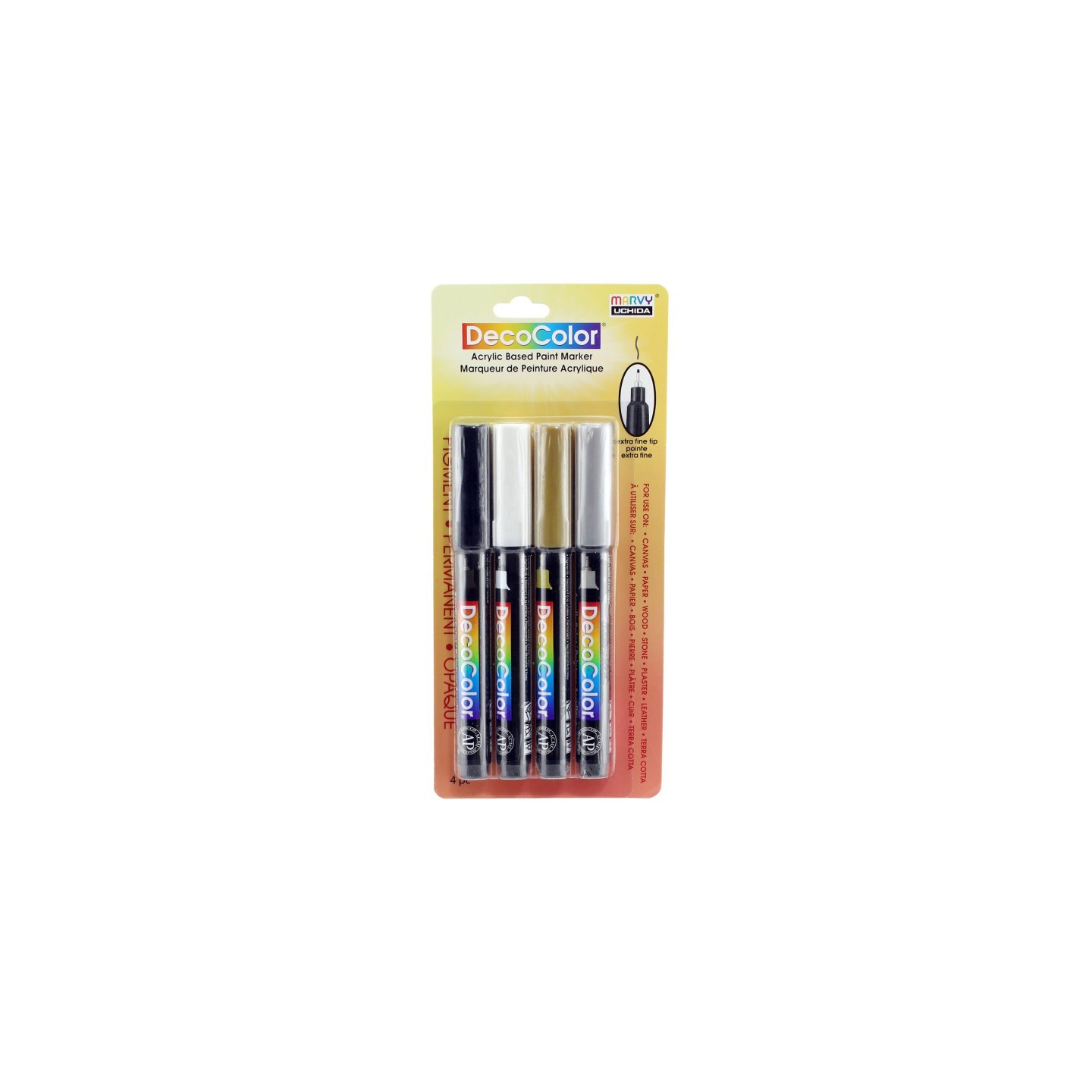 Marvy Uchida® DecoColor® Acrylic Paint Markers, Extra Fine Tip, Color Set B, Set of 4