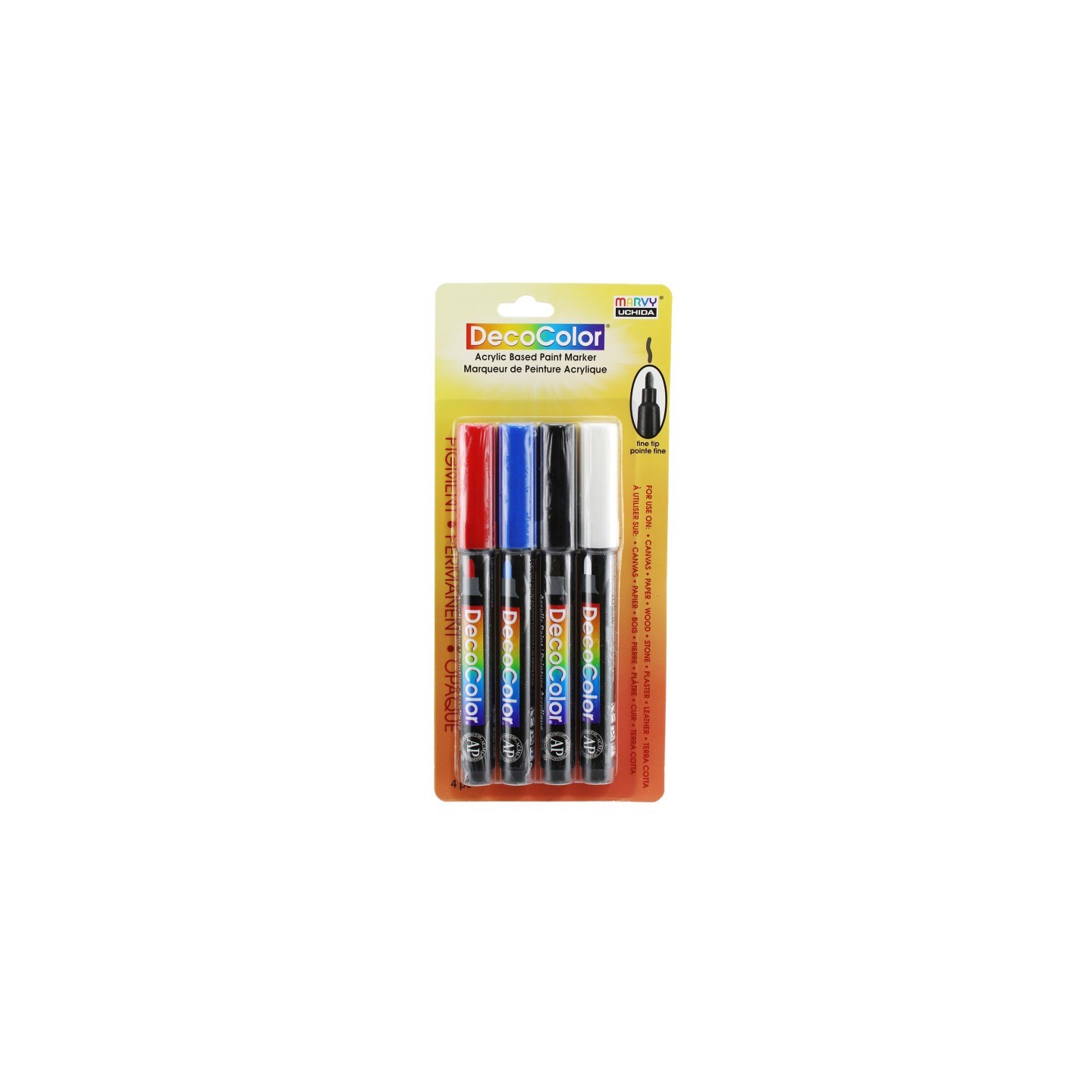 Marvy Uchida® DecoColor® Acrylic Paint Markers, Fine Point, Basic Colors, Set of 4