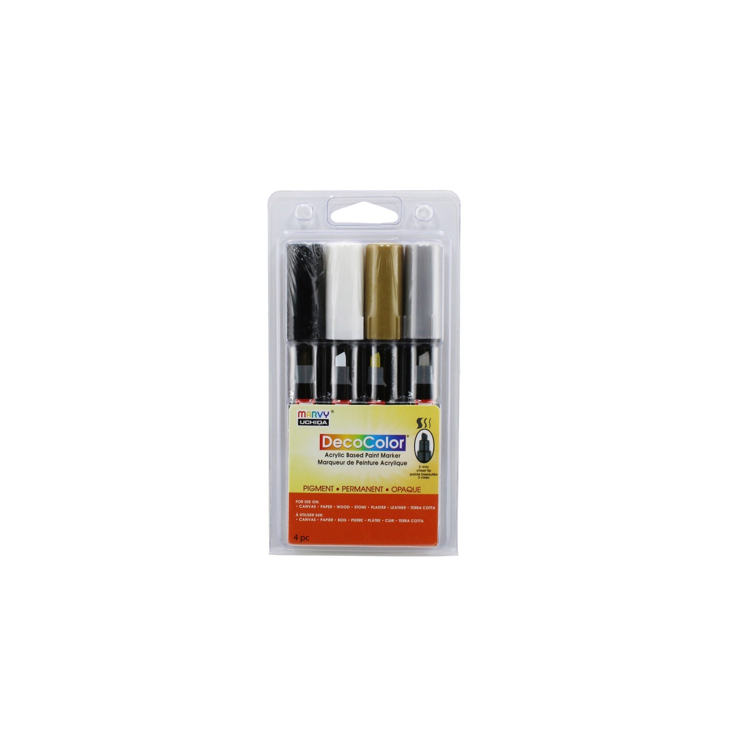 Marvy Uchida® DecoColor® Acrylic Paint Markers, 315-S, Chisel Tip, Classic Colors, Set of 4
