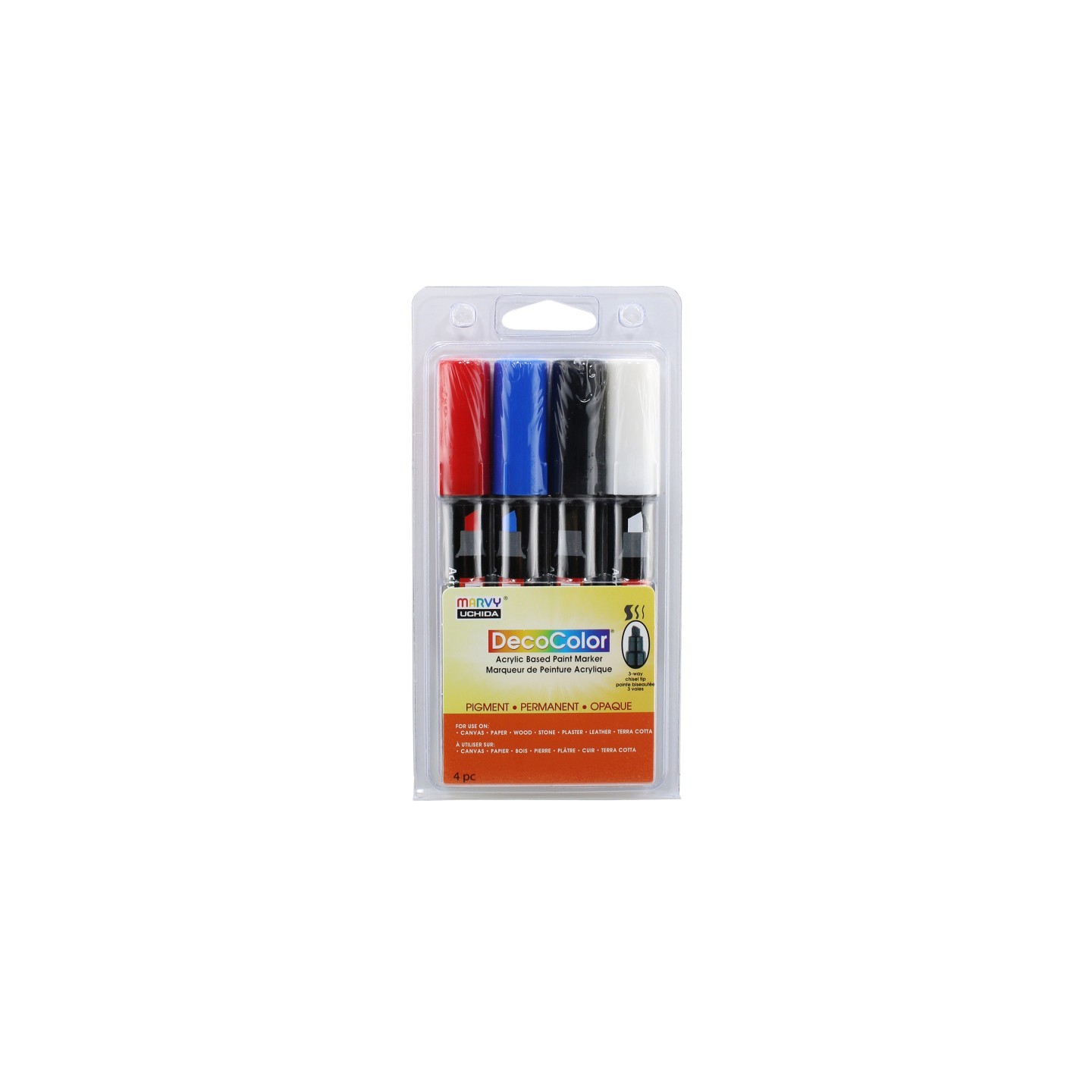 Marvy Uchida® DecoColor® Acrylic Paint Markers, 315-S, Chisel Tip, Basic Colors, Set of 4