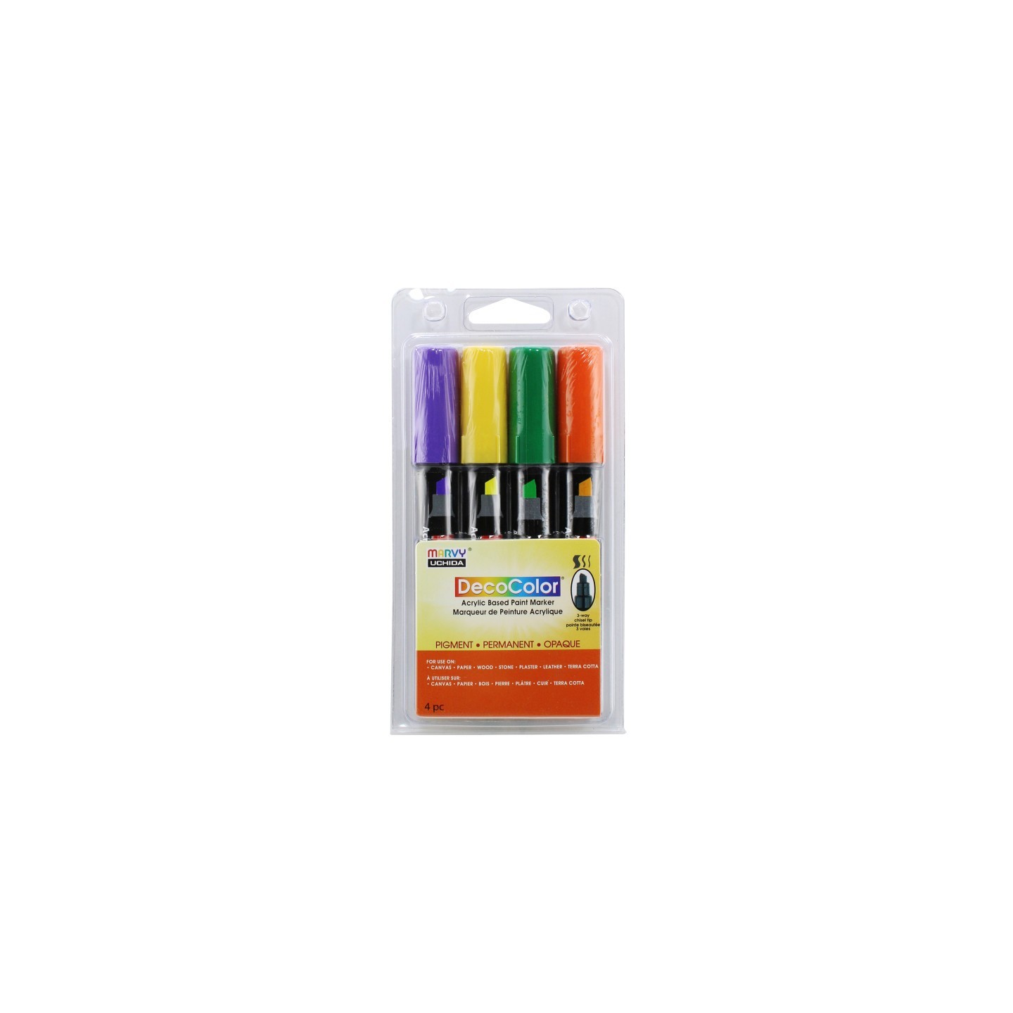Marvy Uchida® DecoColor® Acrylic Paint Markers, 315-S, Chisel Tip, Festive Colors, Set of 4