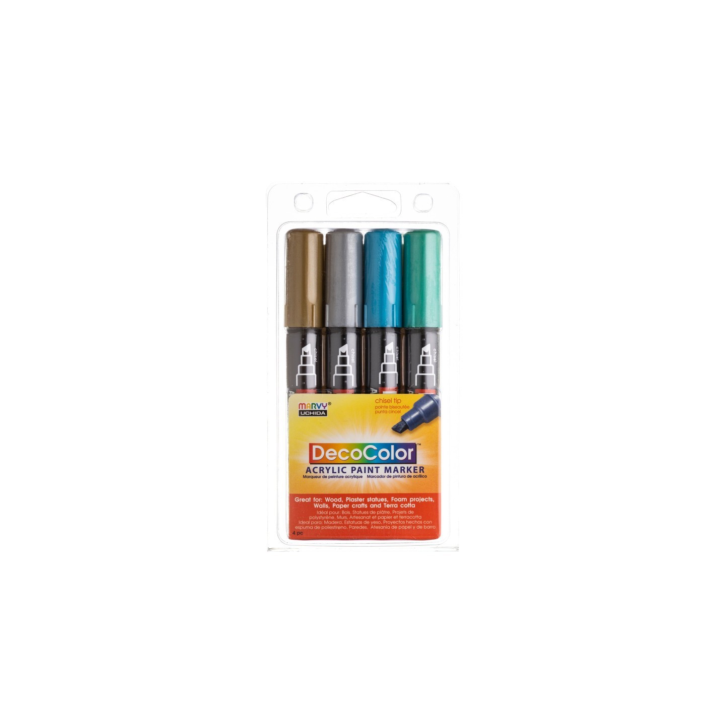 Marvy Uchida® DecoColor® Acrylic Paint Markers, 315-S, Chisel Tip, Metallic Colors, Set of 4