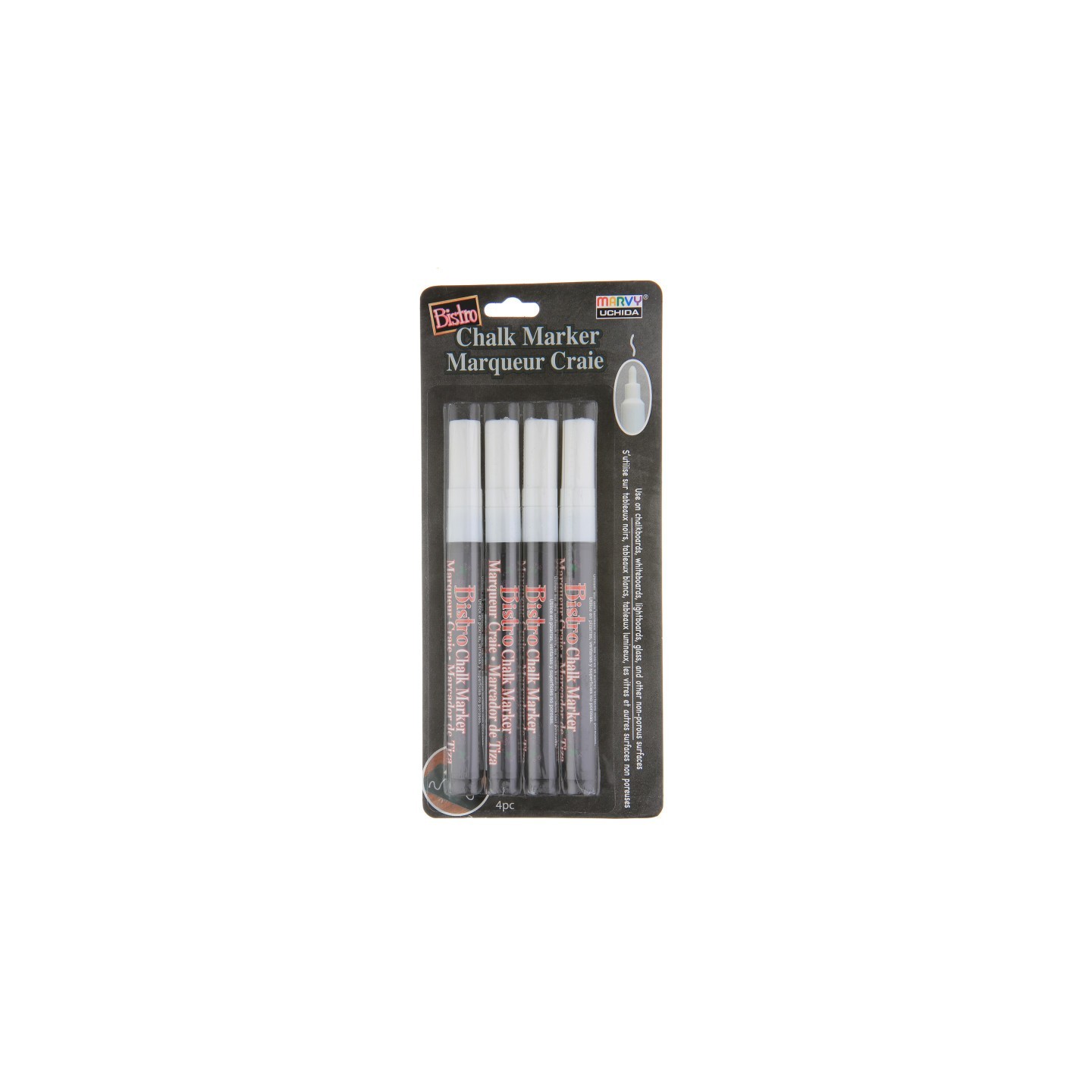 Marvy Uchida® Bistro Chalk Markers, 482-4W, Fine Tip, White, Set of 4