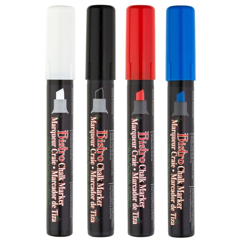 Marvy Uchida® Bistro Chalk Markers, 483-4C, Chisel Tip, Basic Colors, Set of 4
