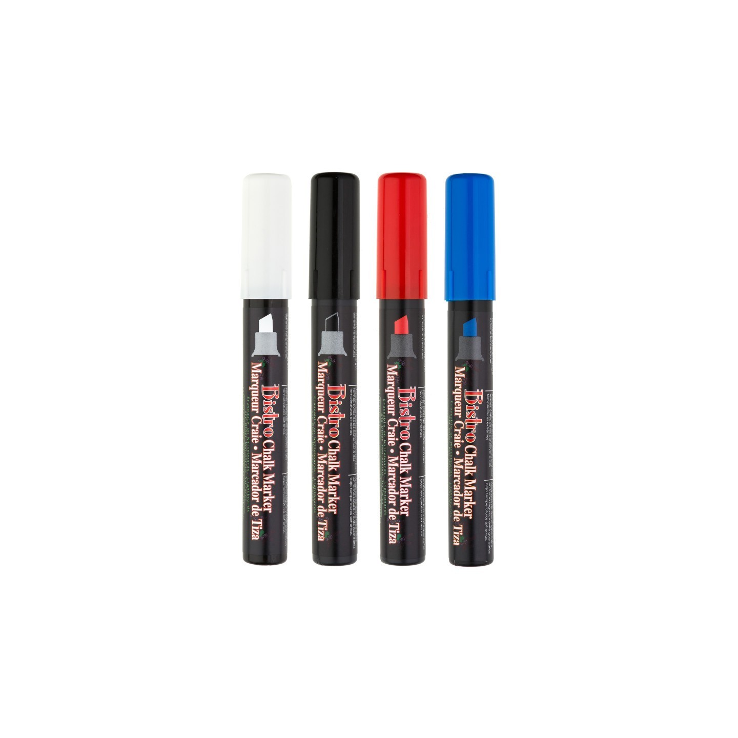 Marvy Uchida® Bistro Chalk Markers, 483-4C, Chisel Tip, Basic Colors, Set of 4