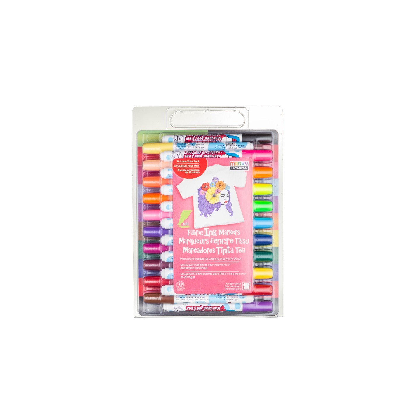 Marvy Uchida® Fabric Ink Markers, Chisel Tip, Assorted Colors, Set of 30