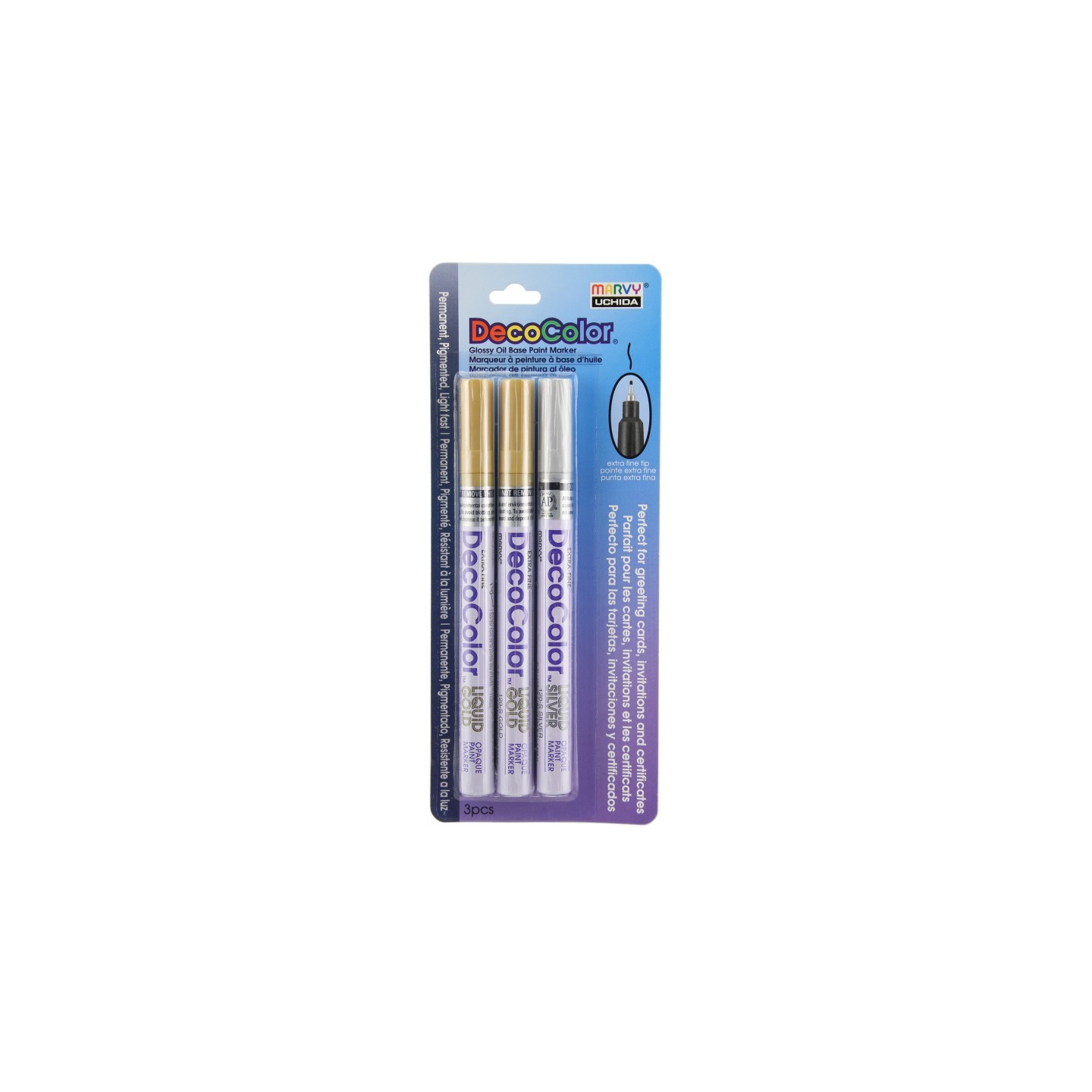 Marvy Uchida® DecoColor® Paint Markers, Extra Fine Tip, 1234-3A, Metallic Colors, Set of 3