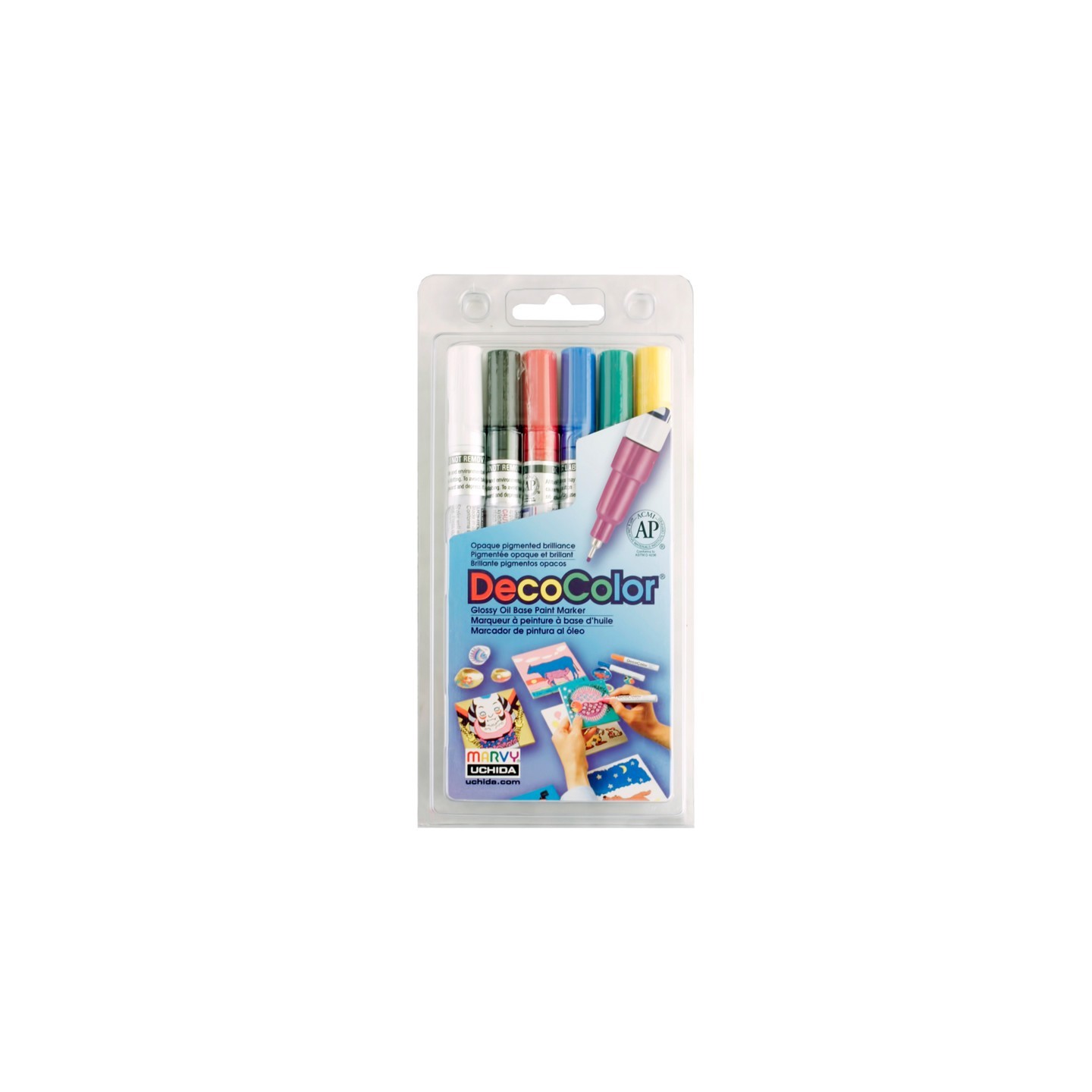 Marvy Uchida® DecoColor® Paint Markers, Extra Fine Tip, 1234-6A, Assorted Colors, Set of 6
