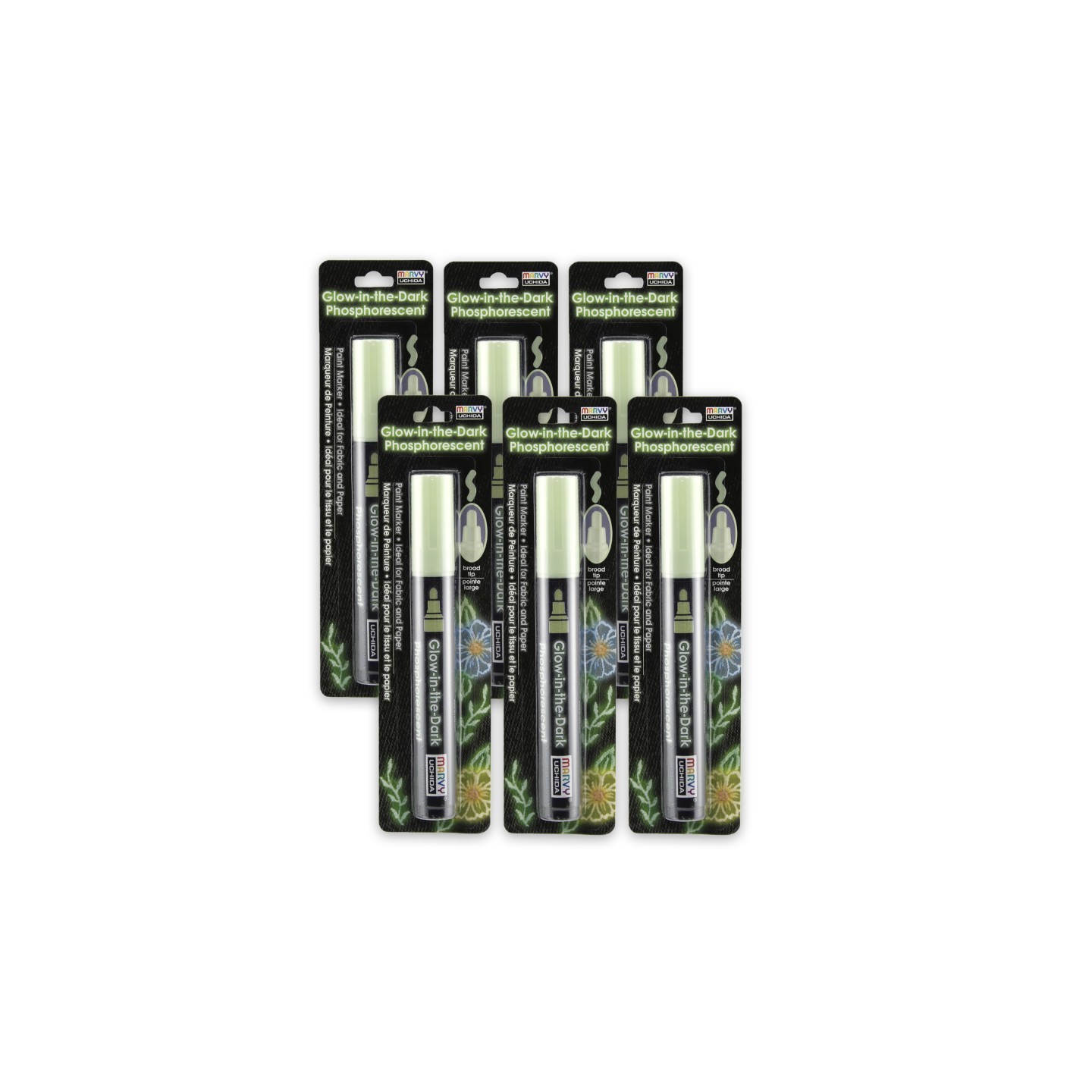 Marvy Uchida® Glow In The Dark Green Fabric Marker, Pack of 6