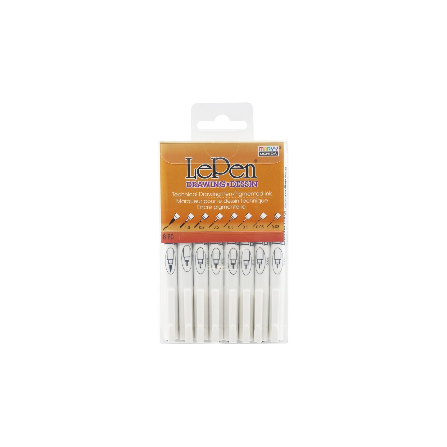 Marvy Uchida® Le Pen® Drawing Pens, Black, Assorted Sizes, Set of 8