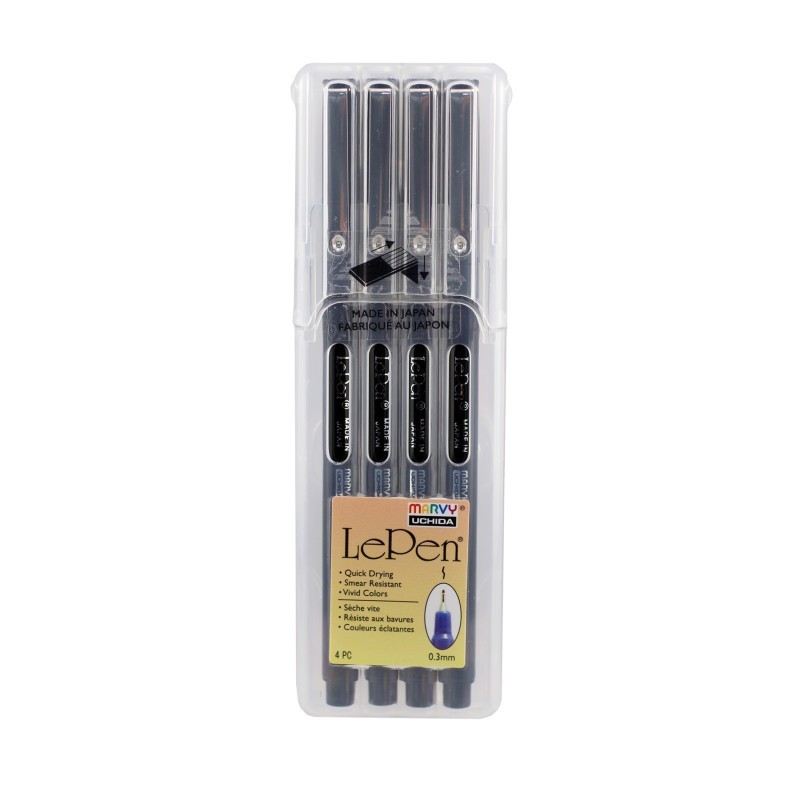Marvy Uchida® Le Pen® Drawing Pens, Black, 0.3 mm Tip, Set of 4