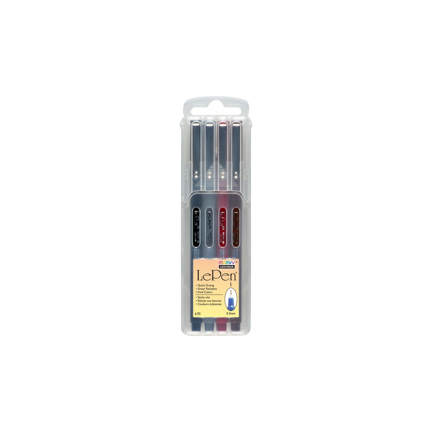 Marvy Uchida® Le Pen® Drawing Pens, Dark Colors, 0.3 mm Tip, Set of 4