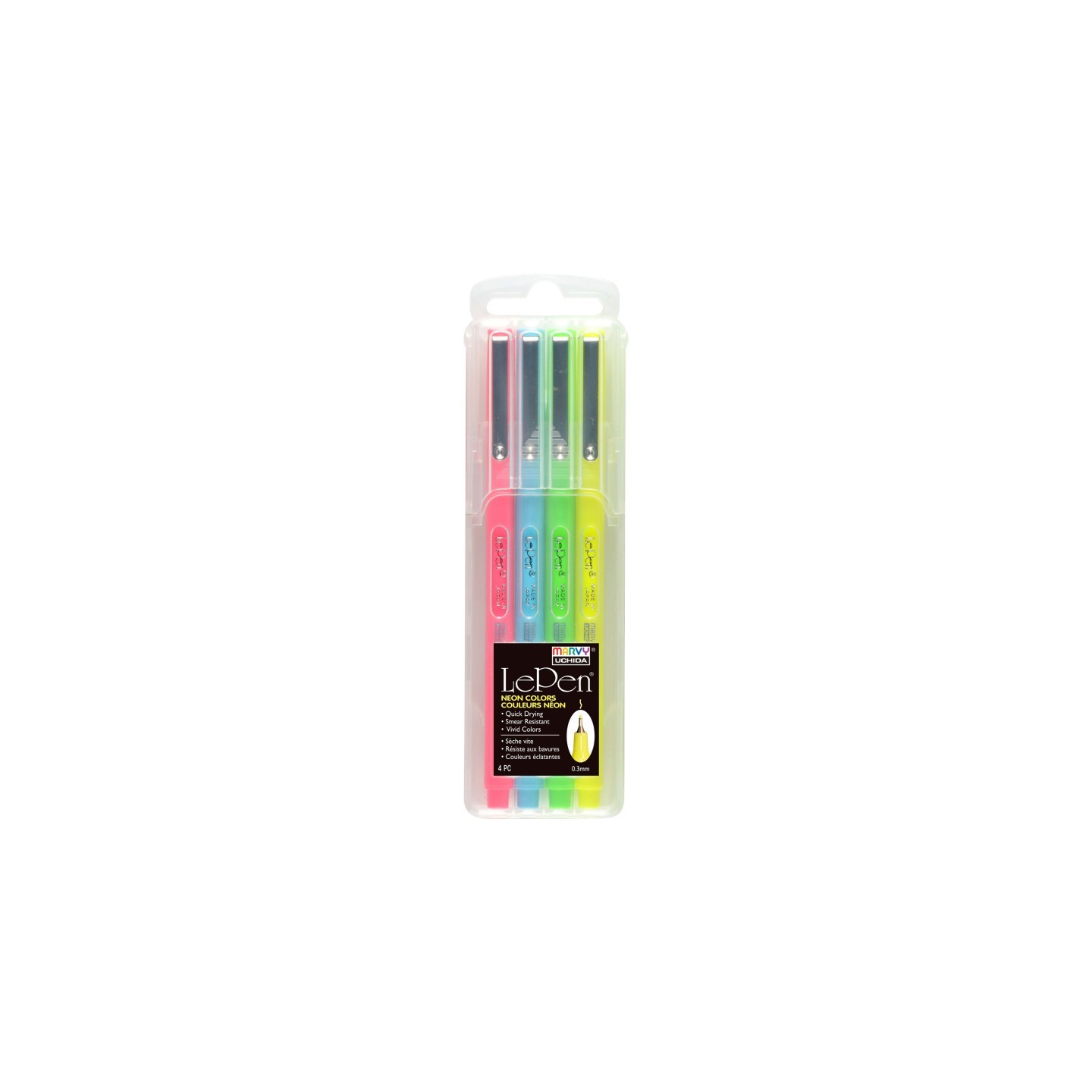 Marvy Uchida® Le Pen® Drawing Pens, Neon Colors, 0.3 mm Tip, Set of 4