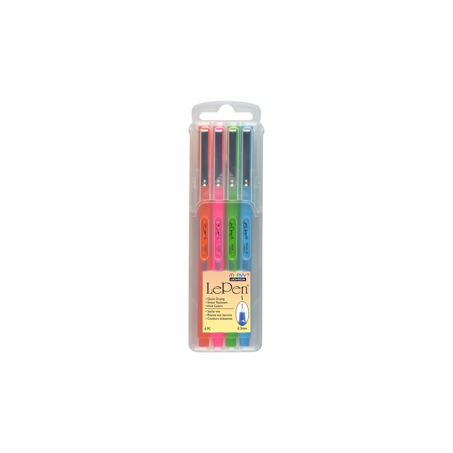 Marvy Uchida® Le Pen® Drawing Pens, Bright Colors, 0.3 mm Tip, Set of 4