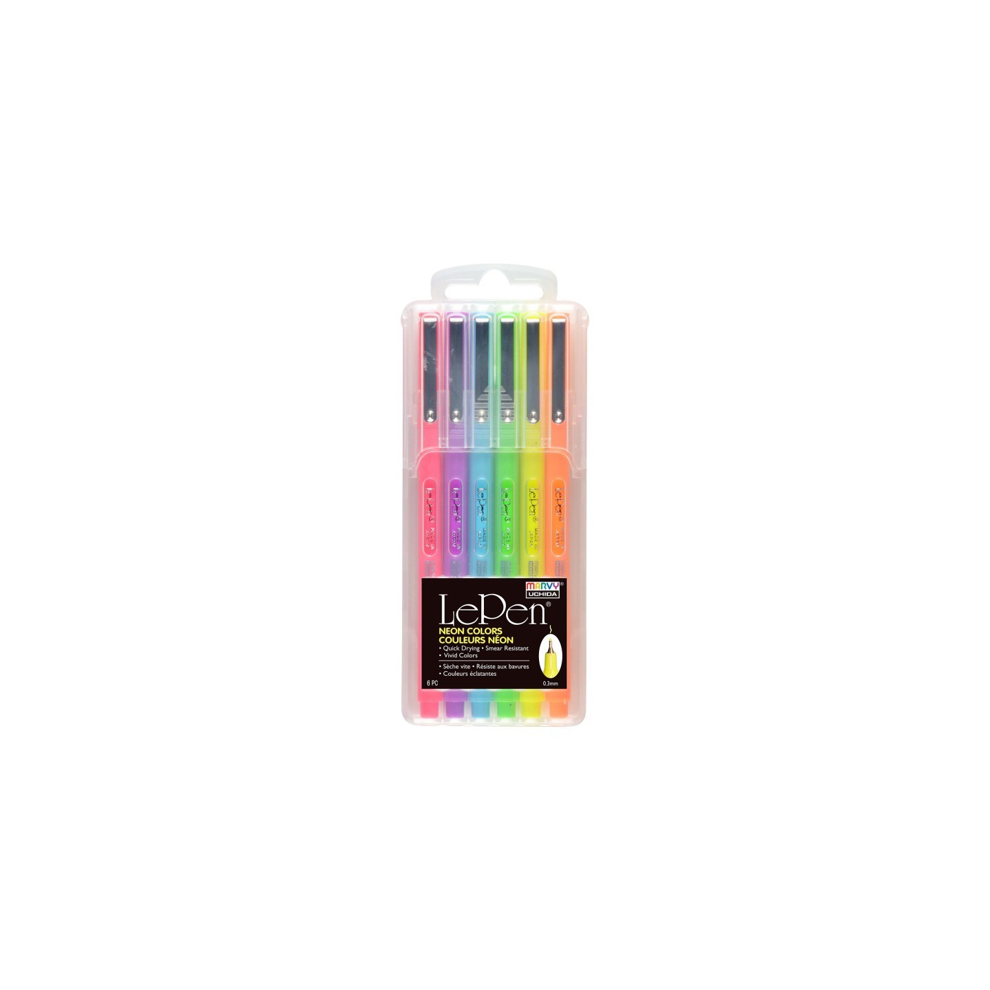 Marvy Uchida® Le Pen® Drawing Pens, Neon Colors, 0.3 mm Tip, Set of 6