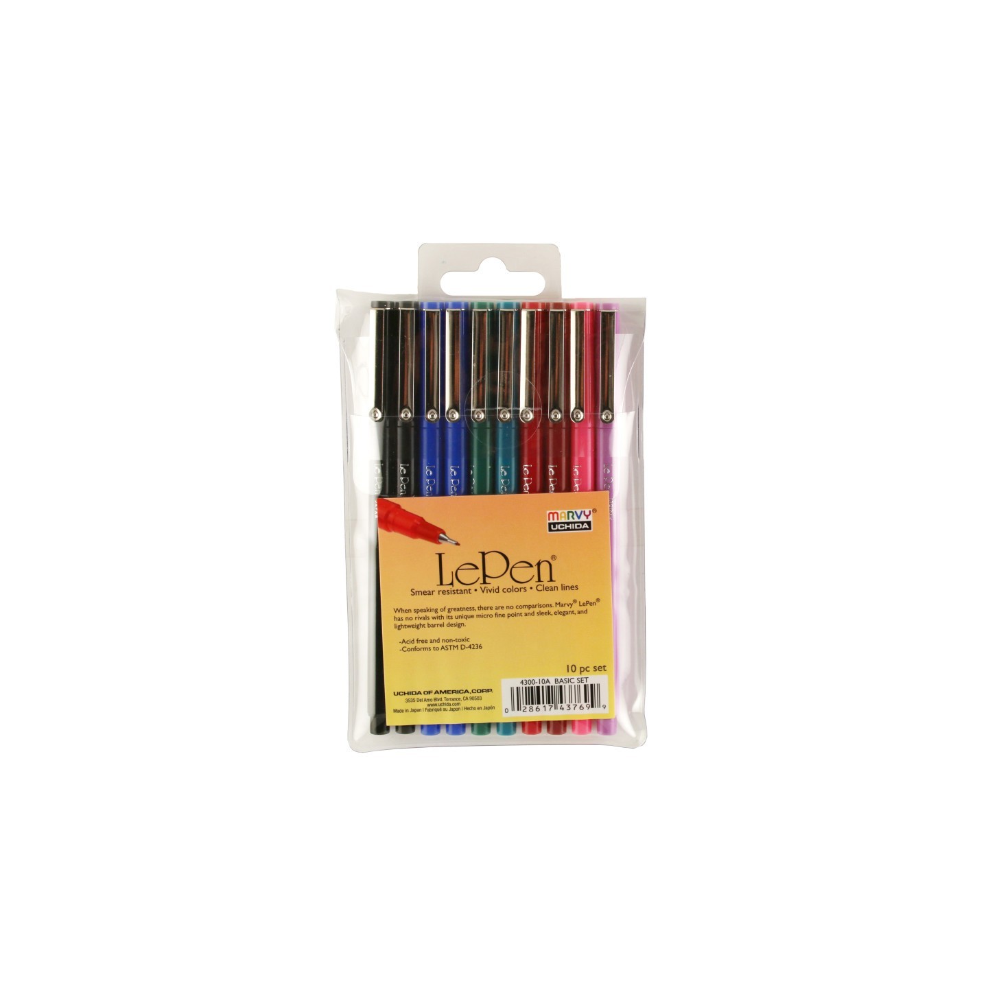 Marvy Uchida® LePen® Micro-Fine Point Pen, Basic, 10 Colors